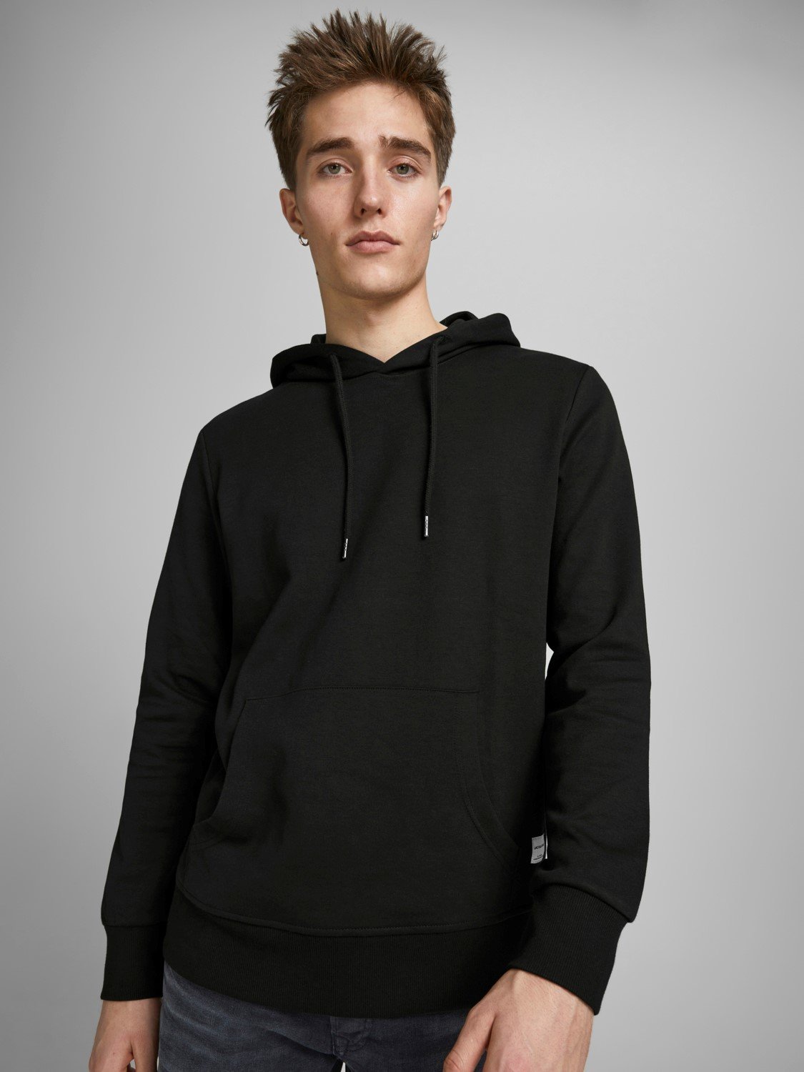 JACK & JONES Basic sweat hood regular fit, heren hoodie katoenmengsel met capuchon, zwart