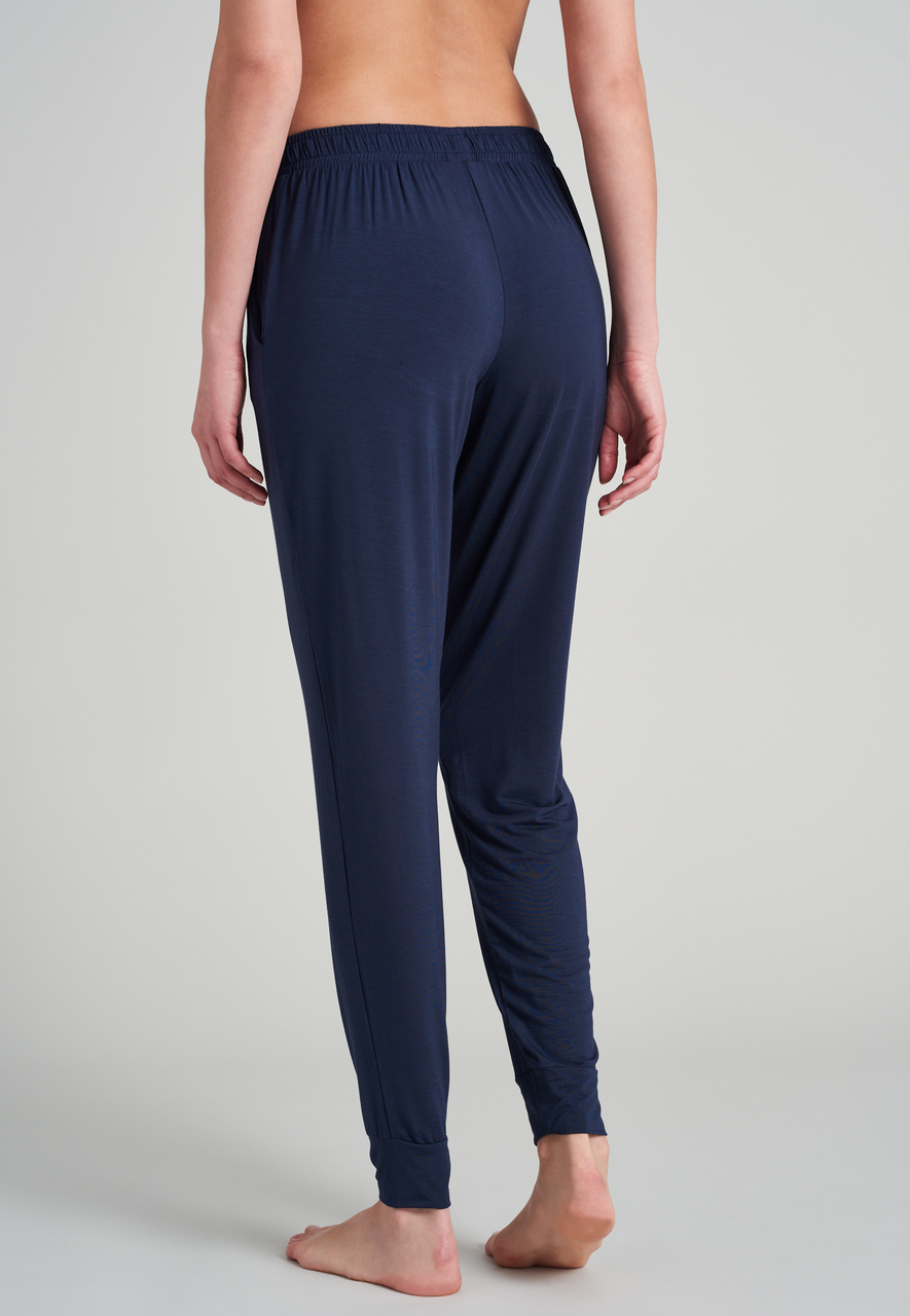 SCHIESSER Mix+Relax loungebroek lang, dames loungebroek lang modal boordjes blauw