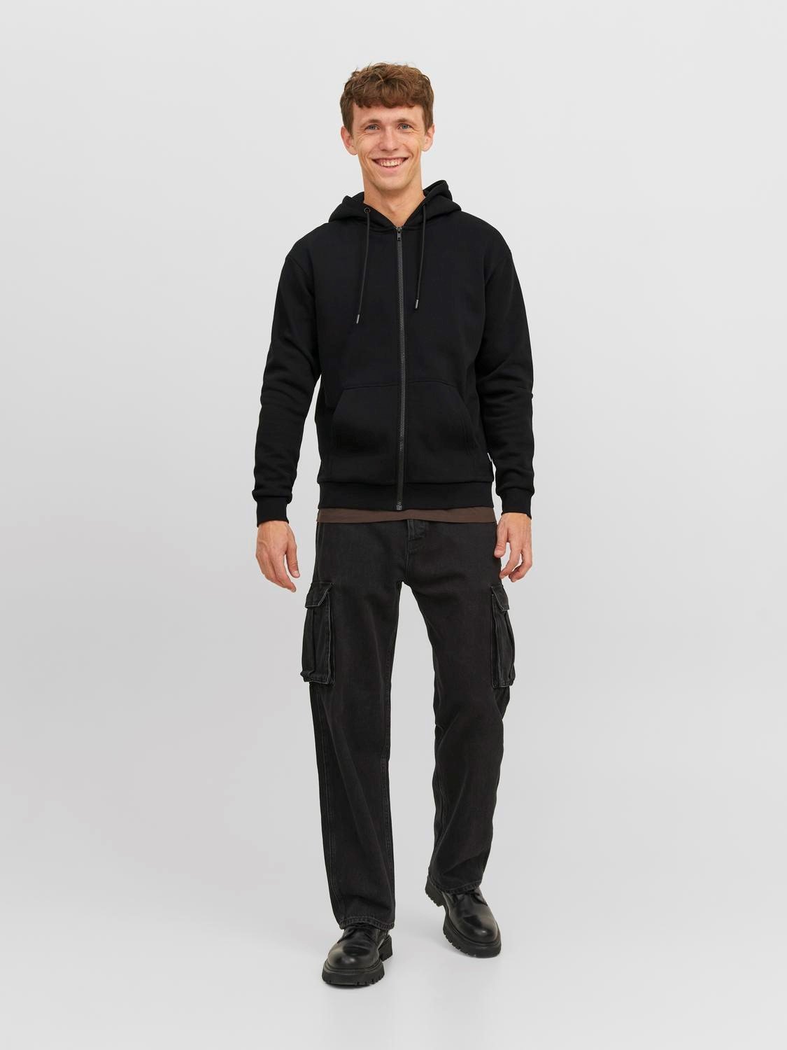 JACK & JONES Bradley sweat zip hood regular fit, heren sweatvest katoenmengsel met capuchon, zwart