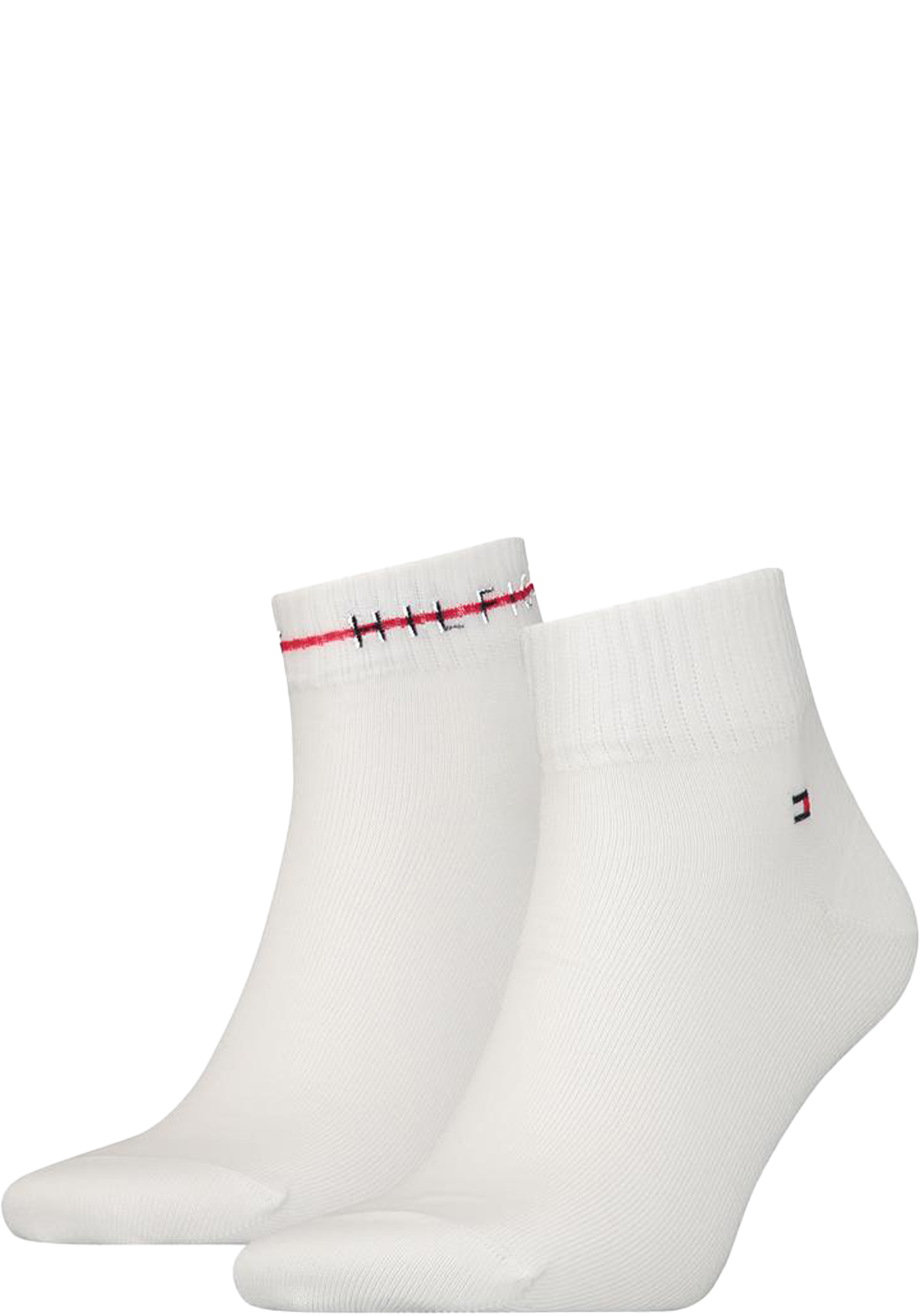 Tommy Hilfiger Quarter Th Stripe (2-pack), heren hoge enkelsokken, wit gestreept