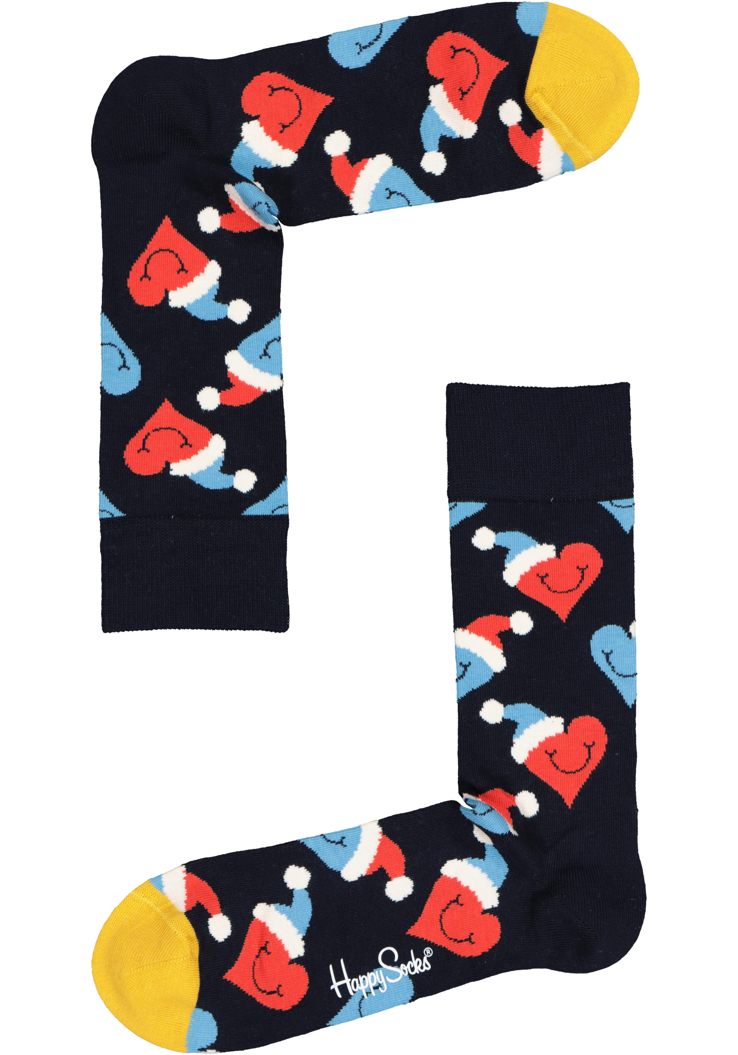 Happy Socks Santa Love Smiley Sock, blauw met harten