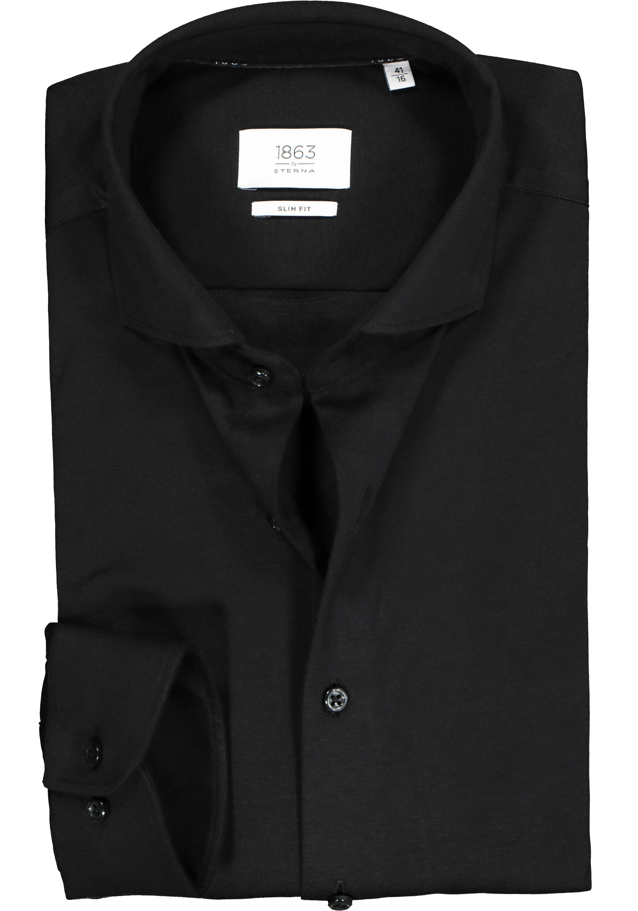 ETERNA 1863 slim fit casual Soft tailoring overhemd, jersey heren overhemd, zwart