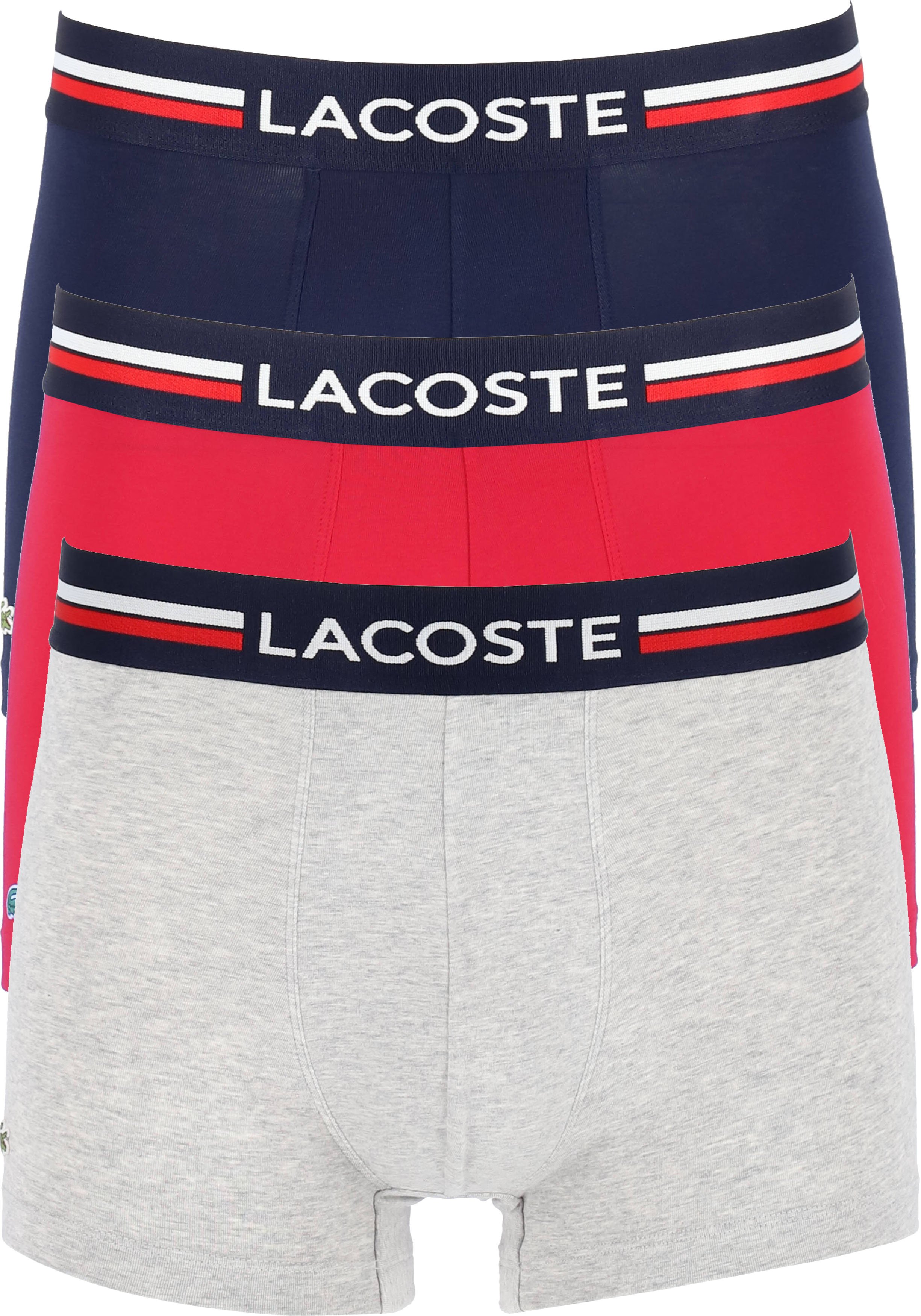 Lacoste Boxer Trunks (3-pack), heren boxers kort, rood, grijs en blauw