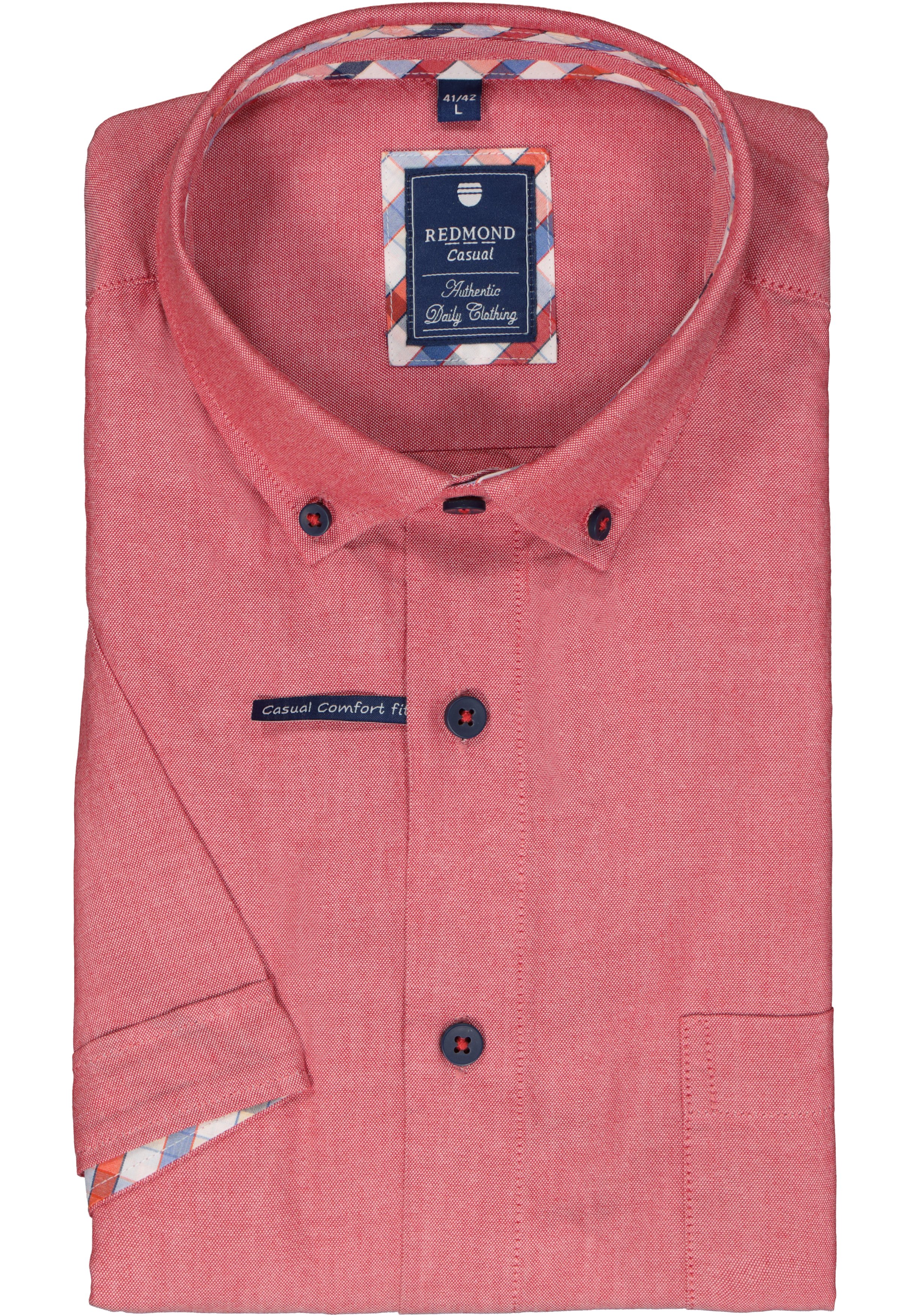 Redmond regular fit overhemd, korte mouw, Oxford, rood