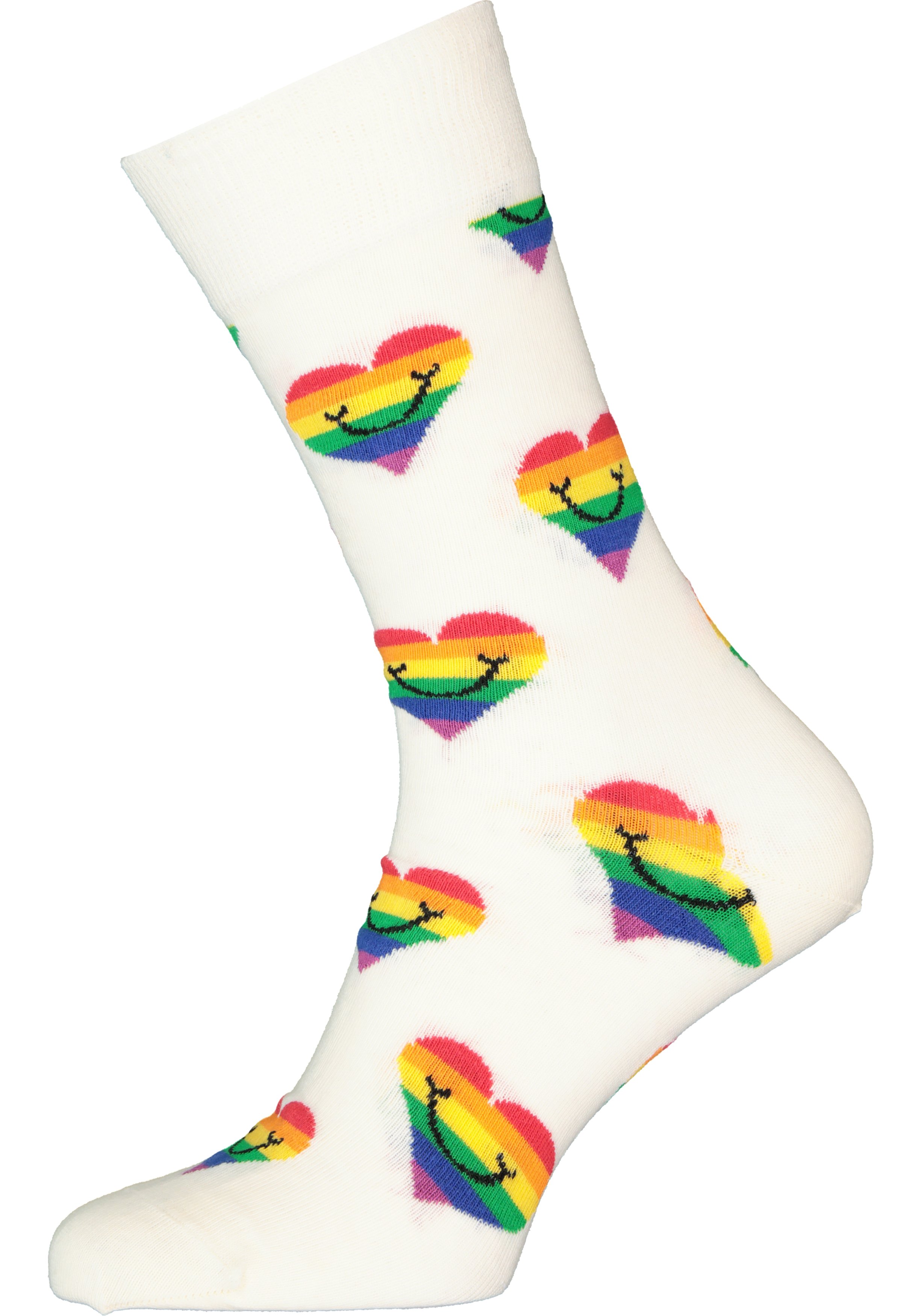 Happy Socks Pride Heart Sock, unisex sokken, wit met regenboog hartjes