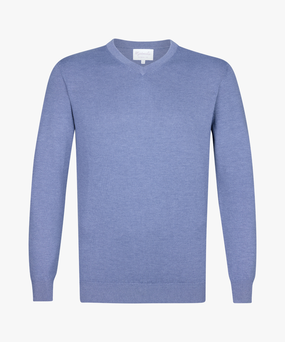 Michaelis heren trui katoenmengsel, slim fit trui met V-hals, blauw