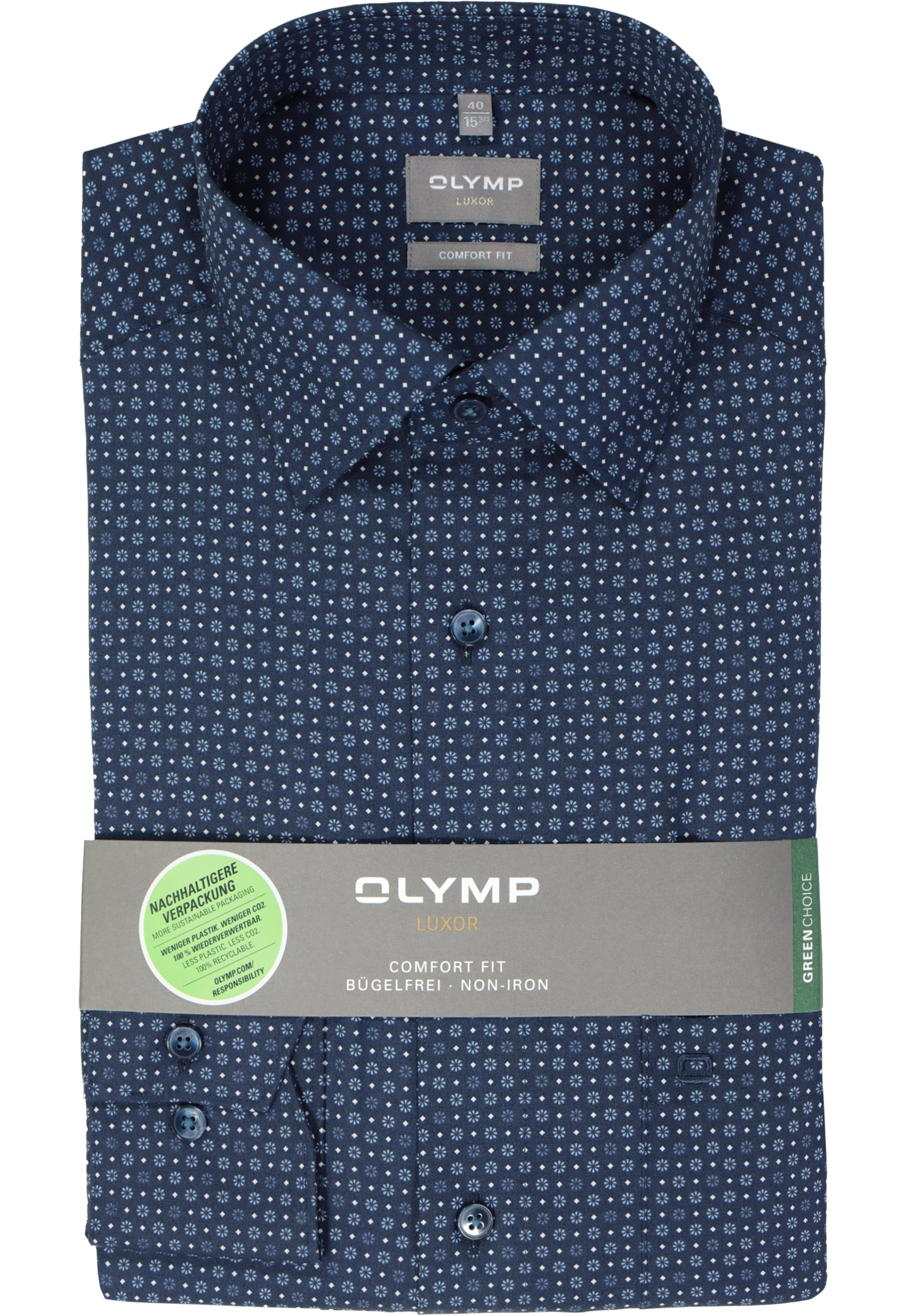 OLYMP comfort fit overhemd, popeline, marine blauw dessin