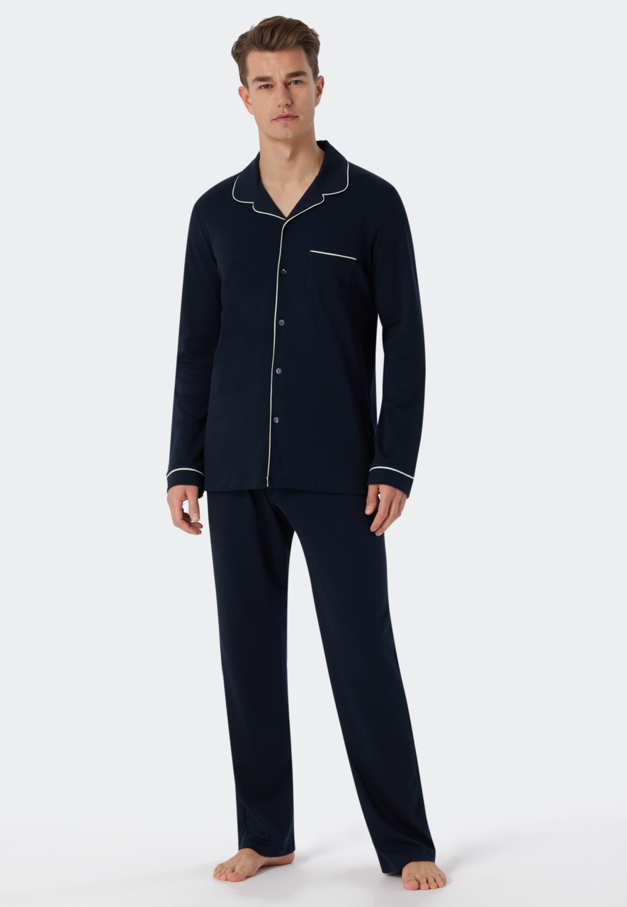 SCHIESSER Fine Interlock pyjamaset, heren pyjama lang interlock donkerblauw