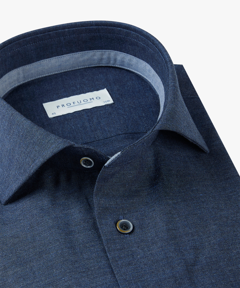 Profuomo slim fit heren overhemd, structuur, middenblauw