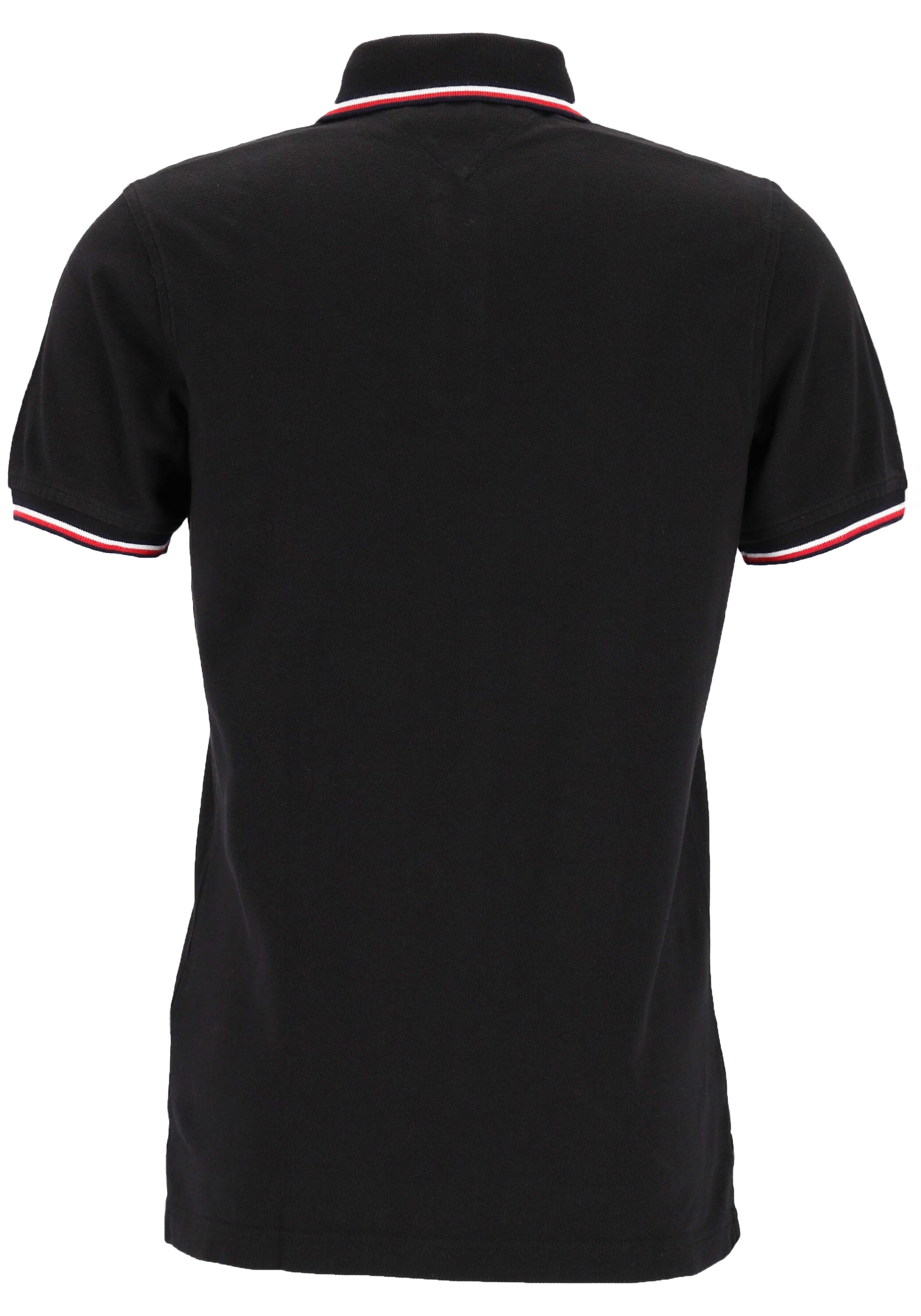 Tommy Hilfiger Core slim fit polo, heren polo met contrastbiezen, zwart