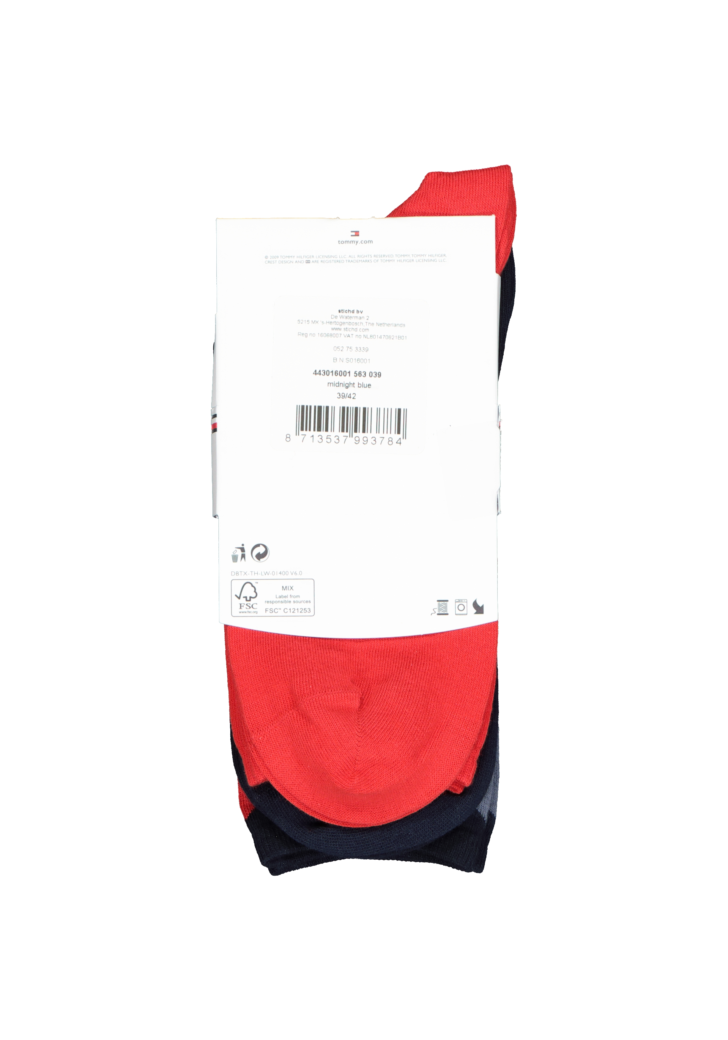 Tommy Hilfiger damessokken Check (2-pack), uni en geruit katoen, donkerblauw met rood