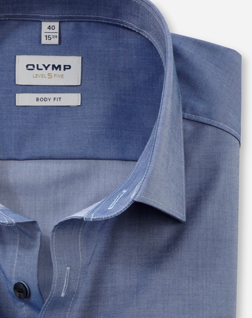 OLYMP Level 5 body fit overhemd, twill, rookblauw