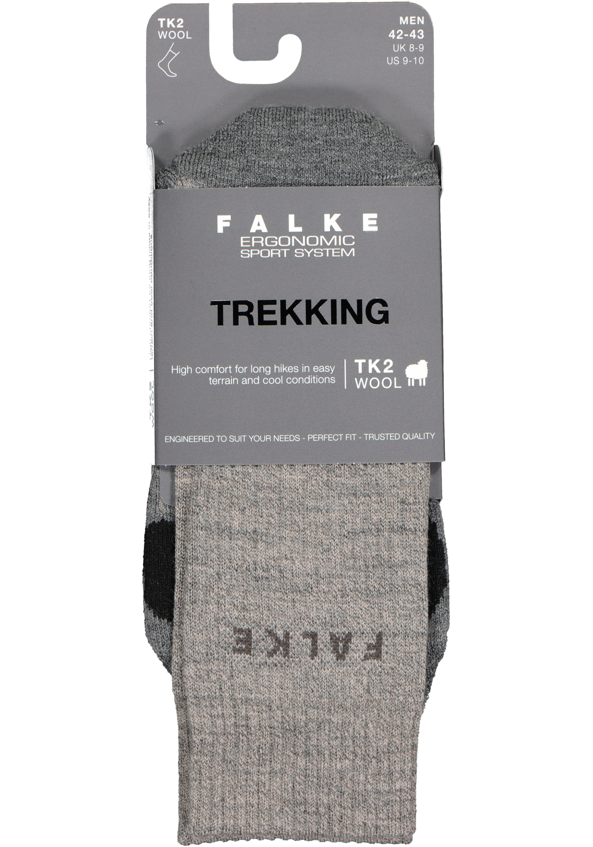 FALKE TK2 Wool heren wandelsokken, grijs (kitt mouline)