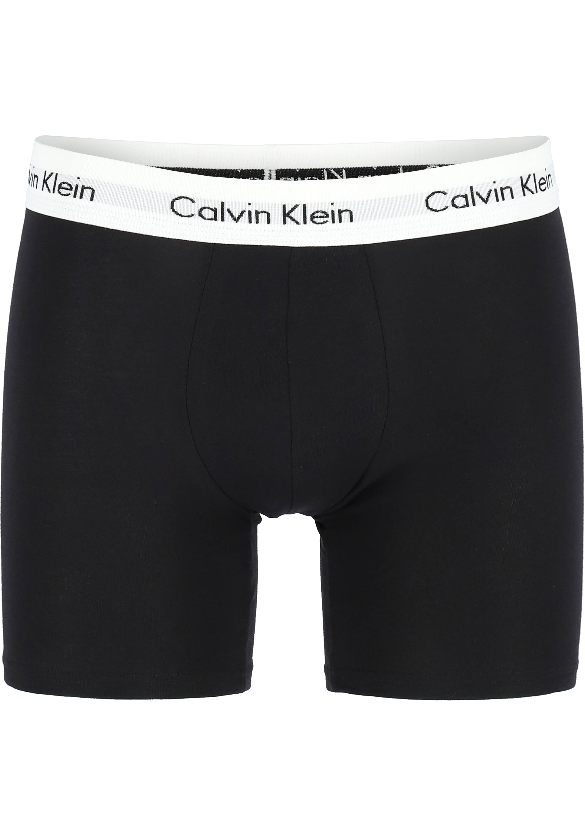 Calvin Klein Cotton Stretch boxer brief (3-pack), heren boxers extra lang, zwart met witte tailleband  