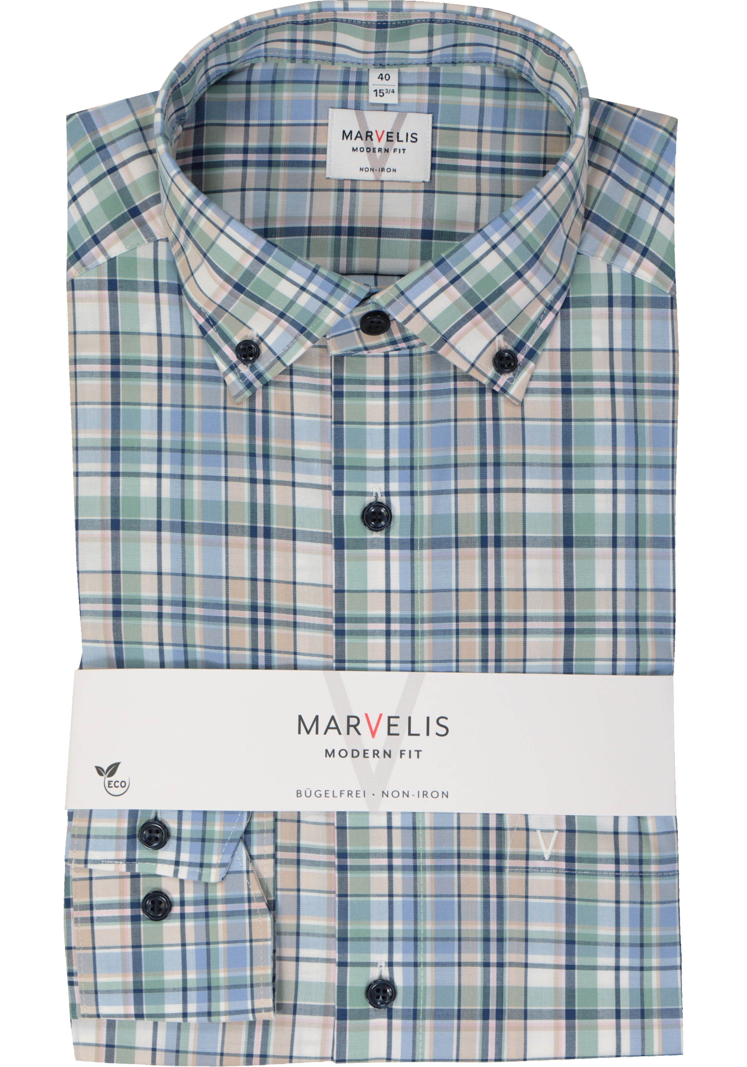 MARVELIS modern fit overhemd, popeline, groen geruit