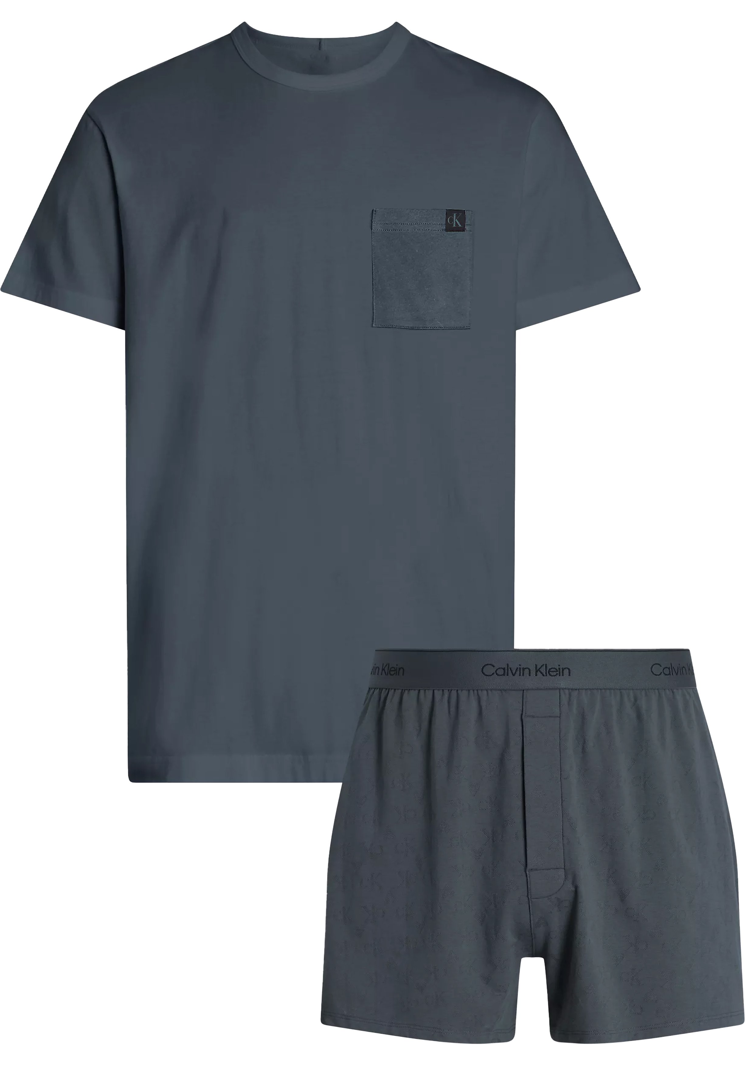 Calvin Klein heren shortama O-hals, donkergrijs shirt, dessin broek