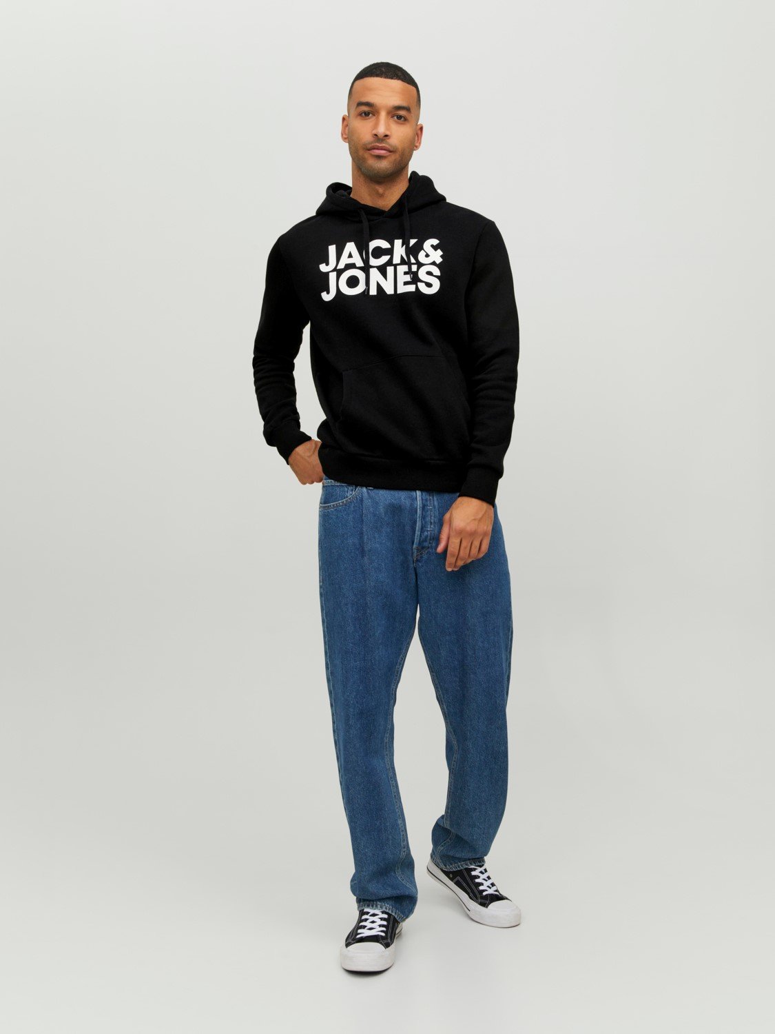 JACK & JONES Corp logo sweat hood regular fit, heren hoodie katoenmengsel met capuchon, zwart grote print