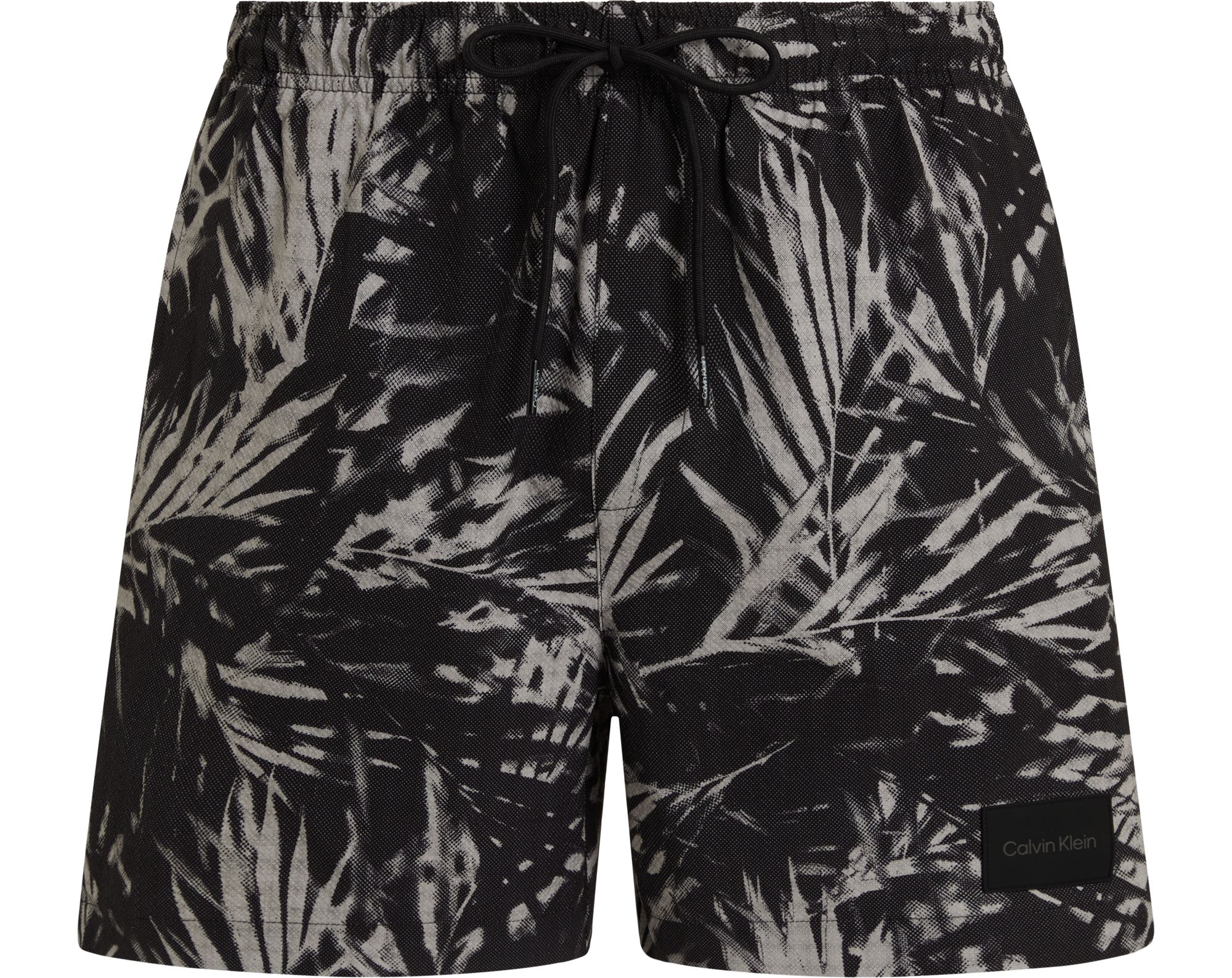 Calvin Klein Medium Drawstring swimshort, heren zwembroek, zwart-wit bladeren dessin