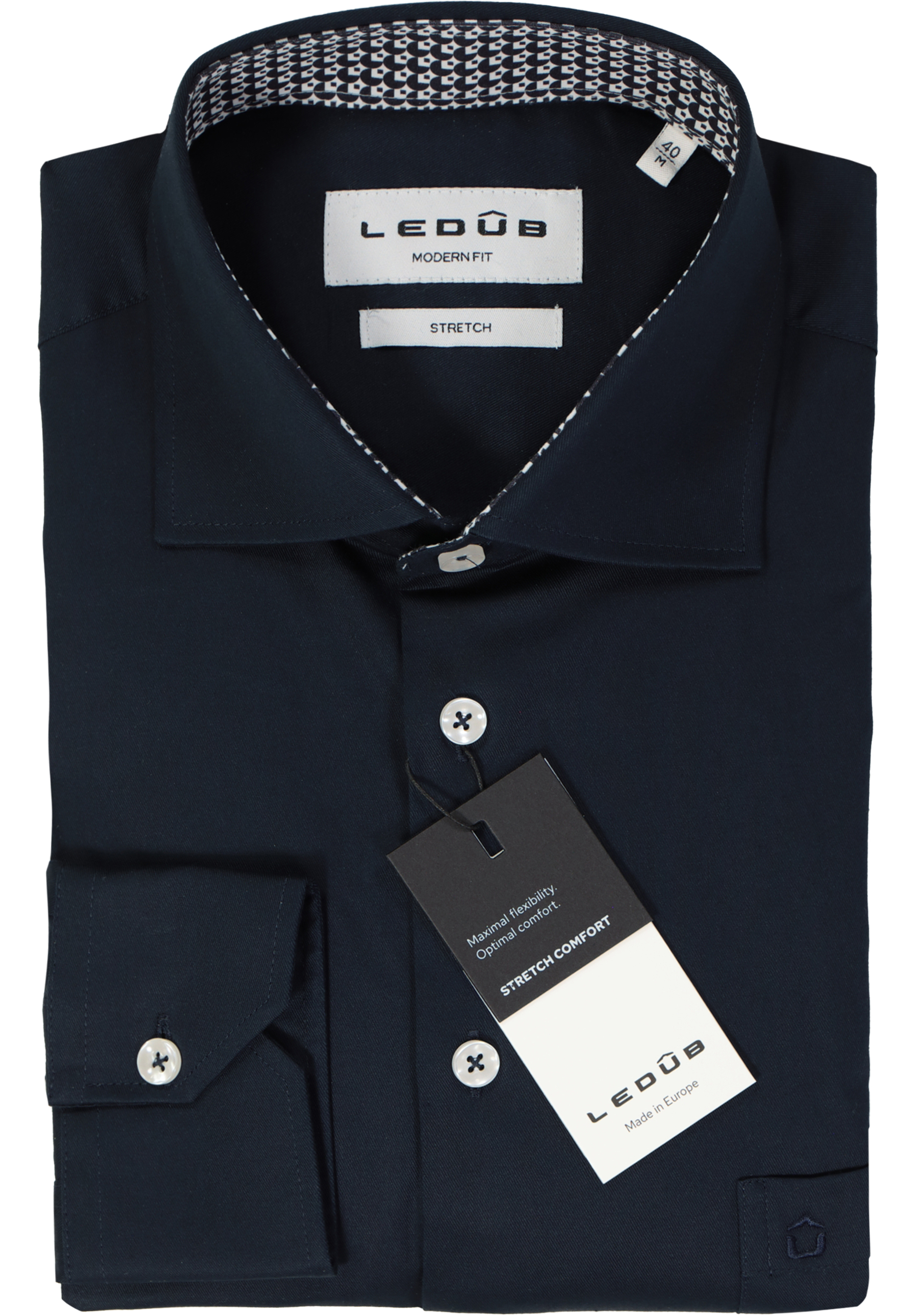 Ledub modern fit overhemd, popeline, donkerblauw