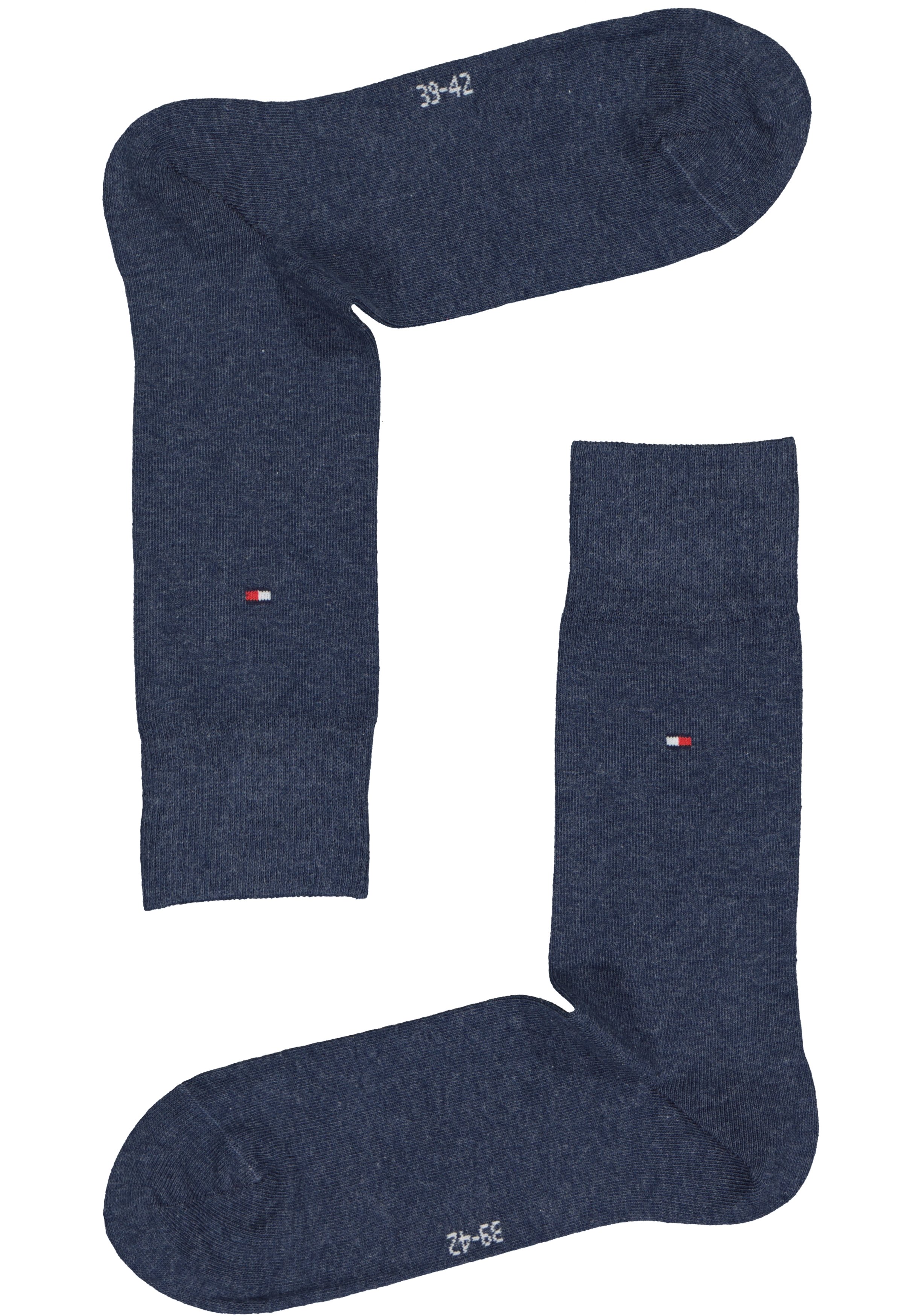 Tommy Hilfiger Check Socks (2-pack), herensokken katoen, geruit en uni, beige met jeansblauw