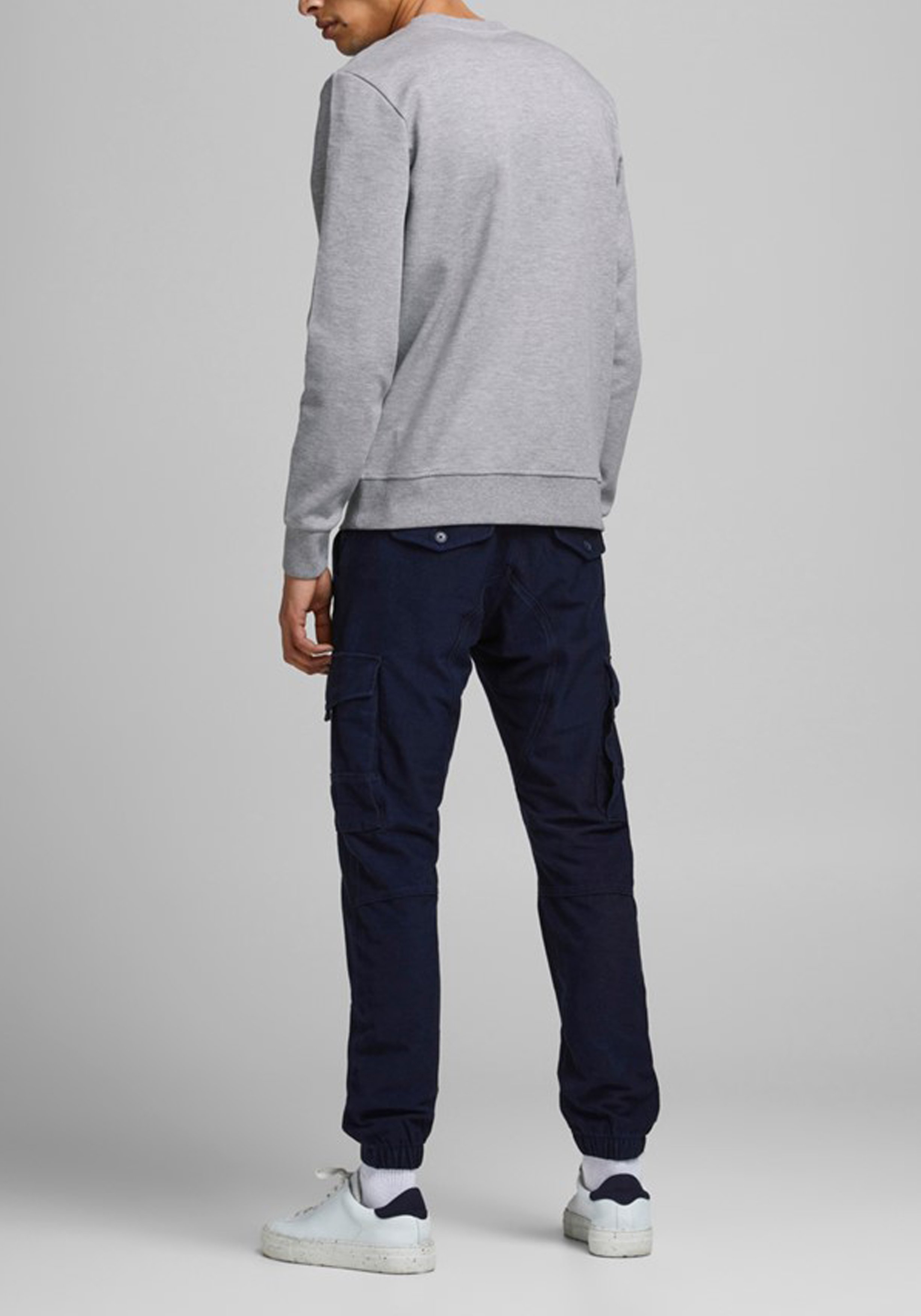 JACK & JONES sweatshirt katoen, O-hals, licht grijs melange