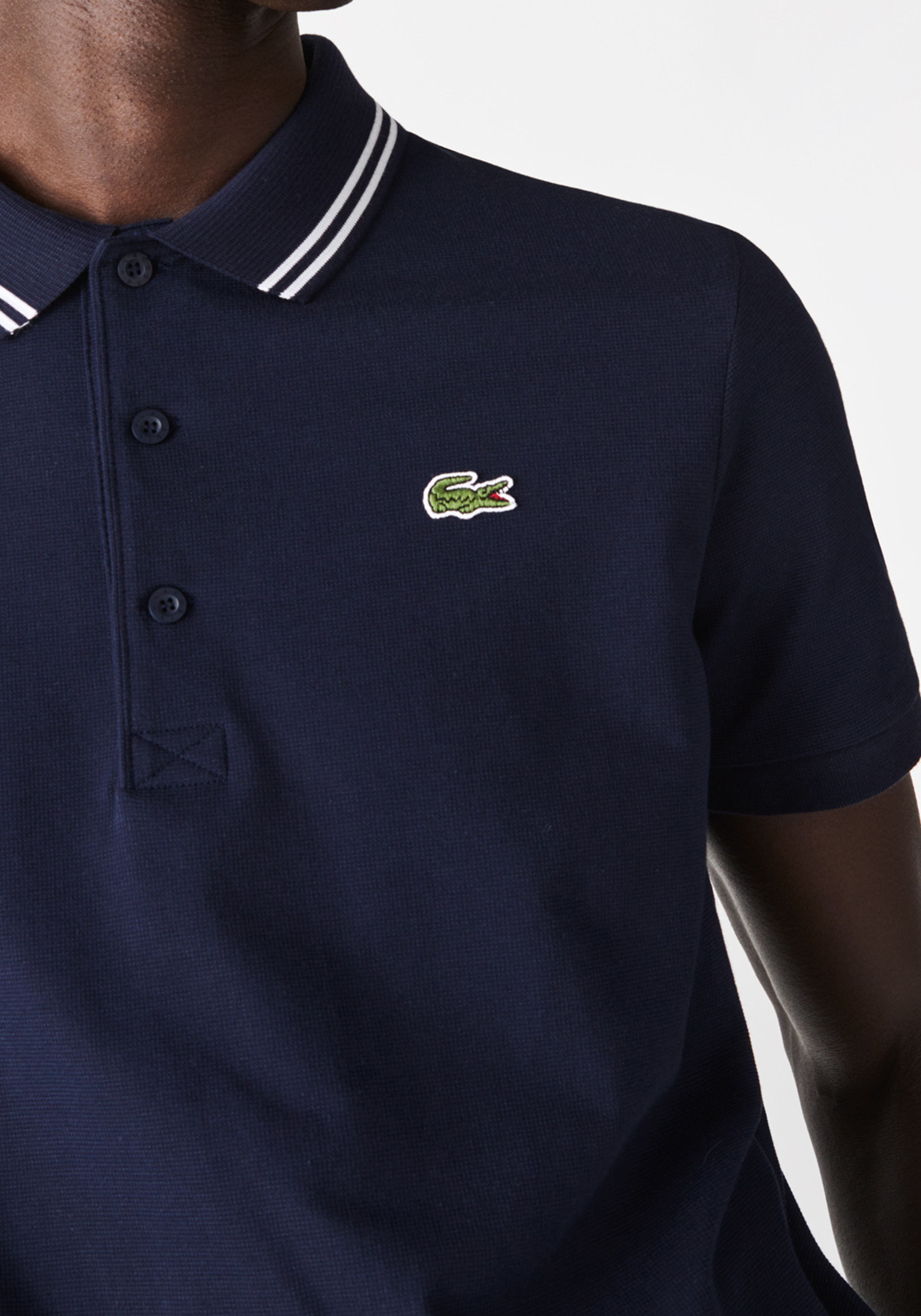 Lacoste Sport polo Regular Fit, super light knit, navy blauw met wit