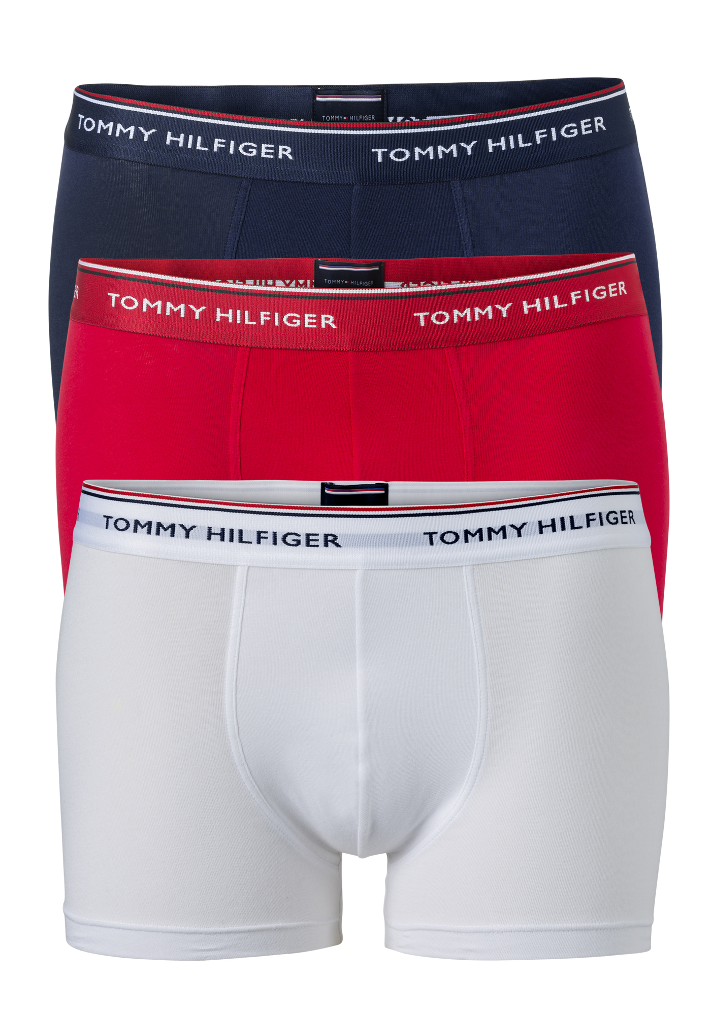 Tommy Hilfiger trunks (3-pack), heren boxers normale lengte, rood, wit en blauw