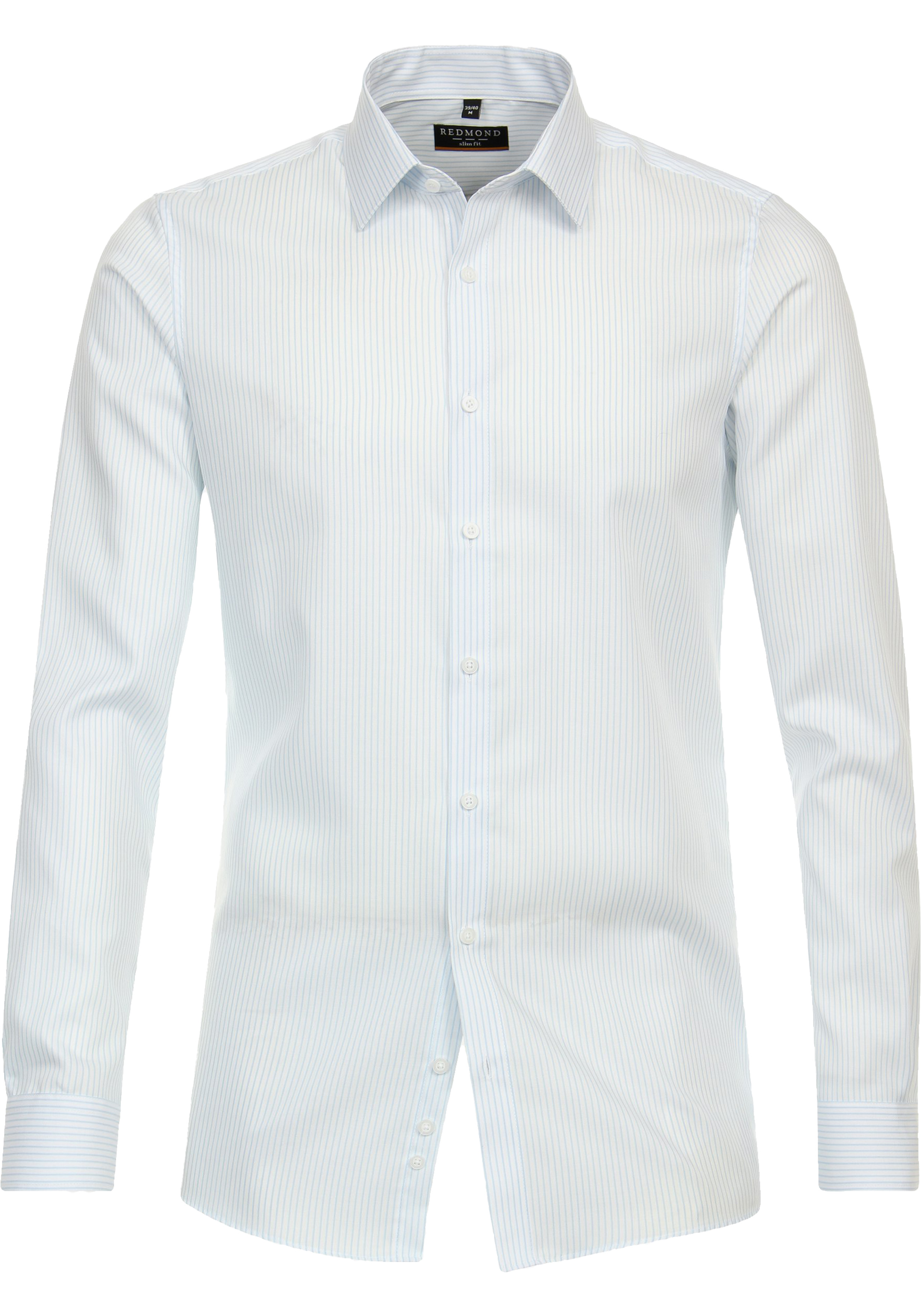 Redmond slim fit overhemd, popeline, blauw gestreept