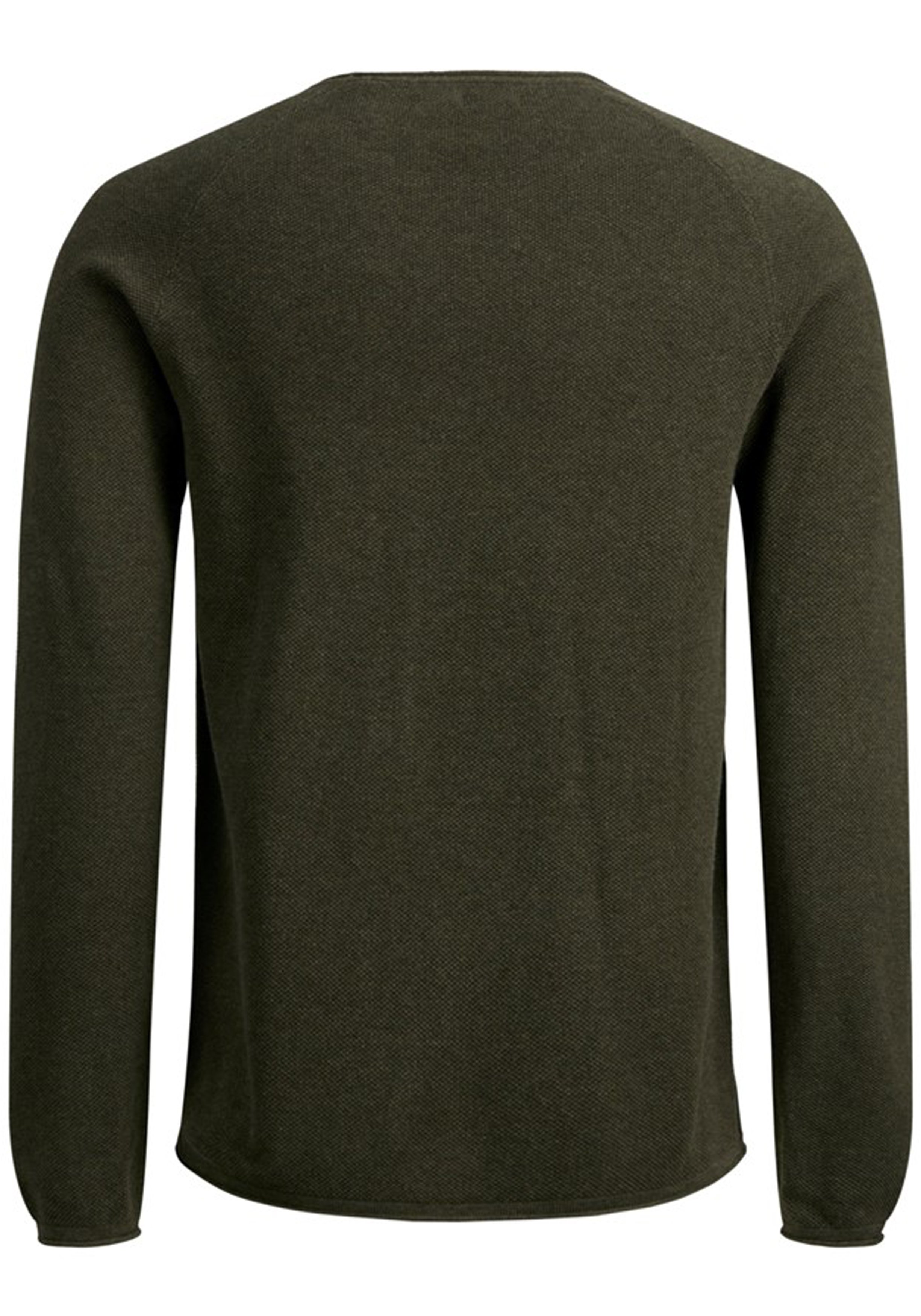 JACK & JONES slim fit trui katoen, O-hals, olijfgroen