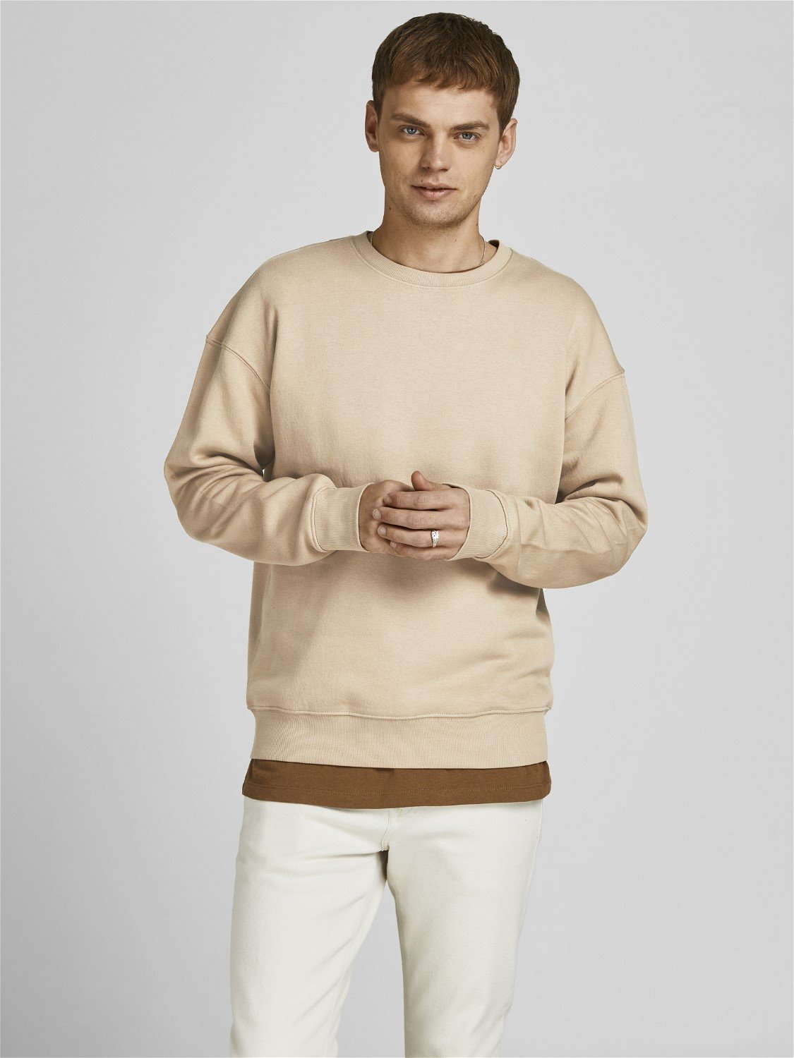 JACK & JONES Star basic sweat crew neck regular fit, heren sweatshirt katoenmengsel met O-hals, beige