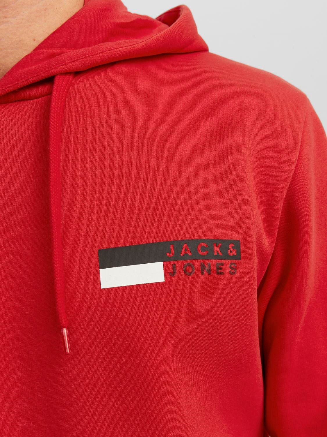 JACK & JONES Corp logo sweat hood play regular fit, heren hoodie katoenmengsel met capuchon, rood met kleine logoprint