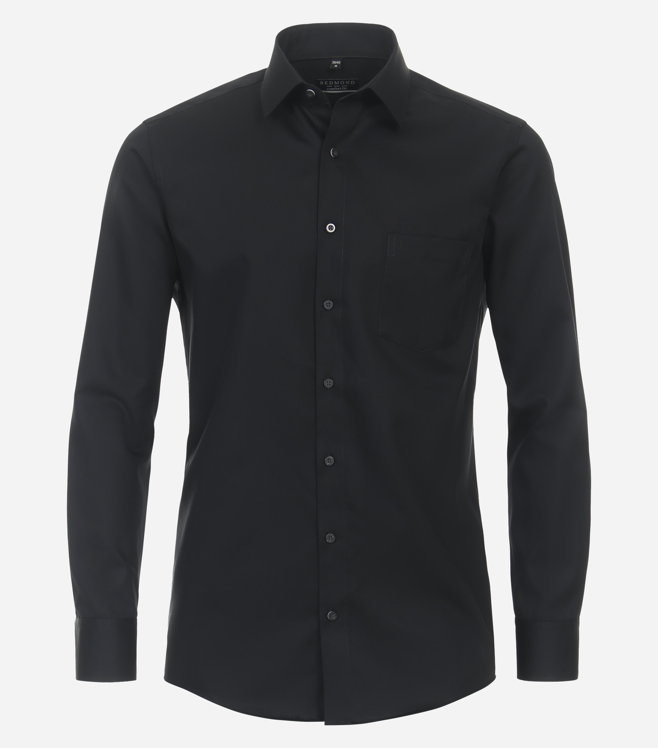 Redmond comfort fit overhemd, popeline, zwart