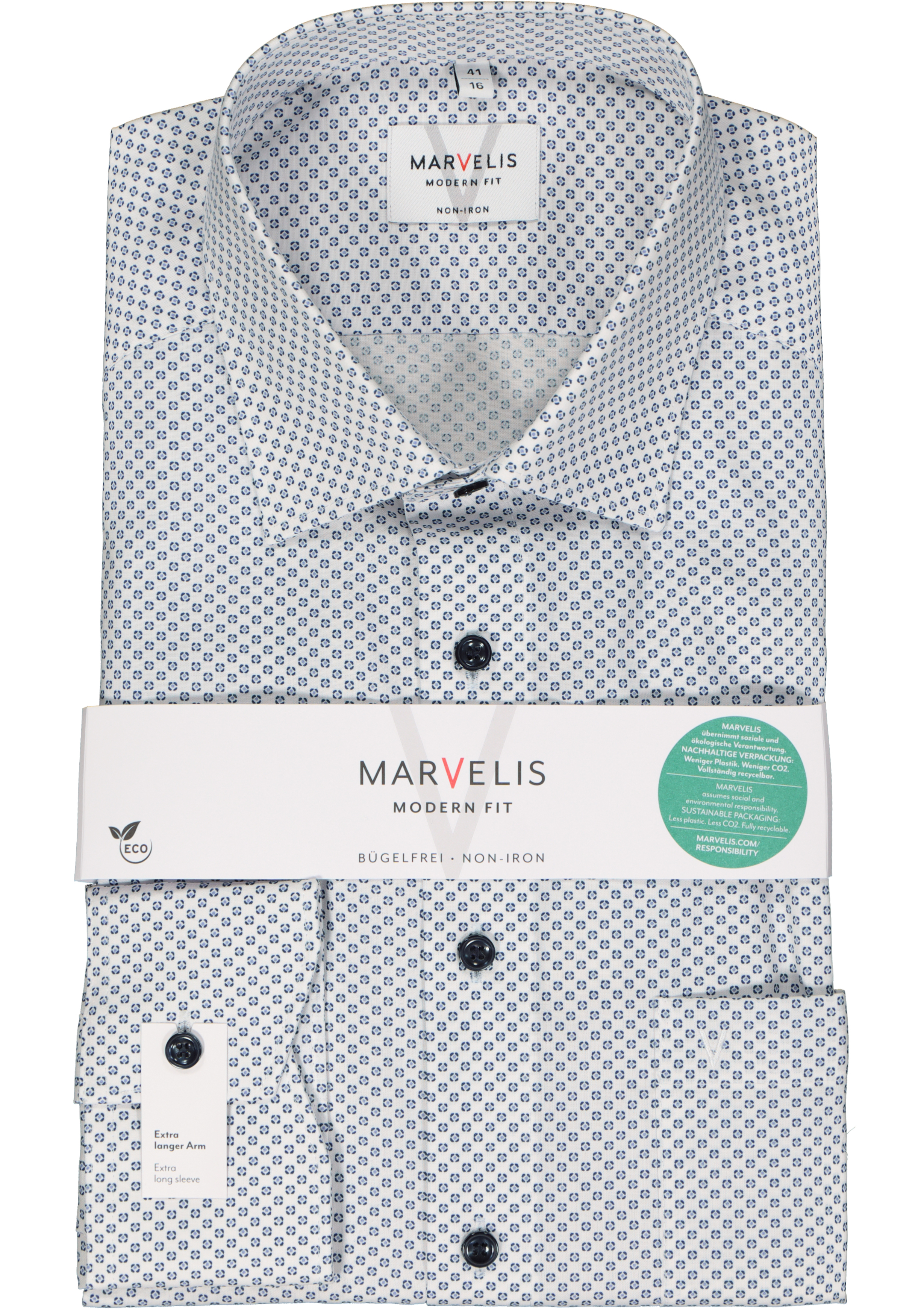 MARVELIS modern fit overhemd, mouwlengte 7, popeline, wit dessin