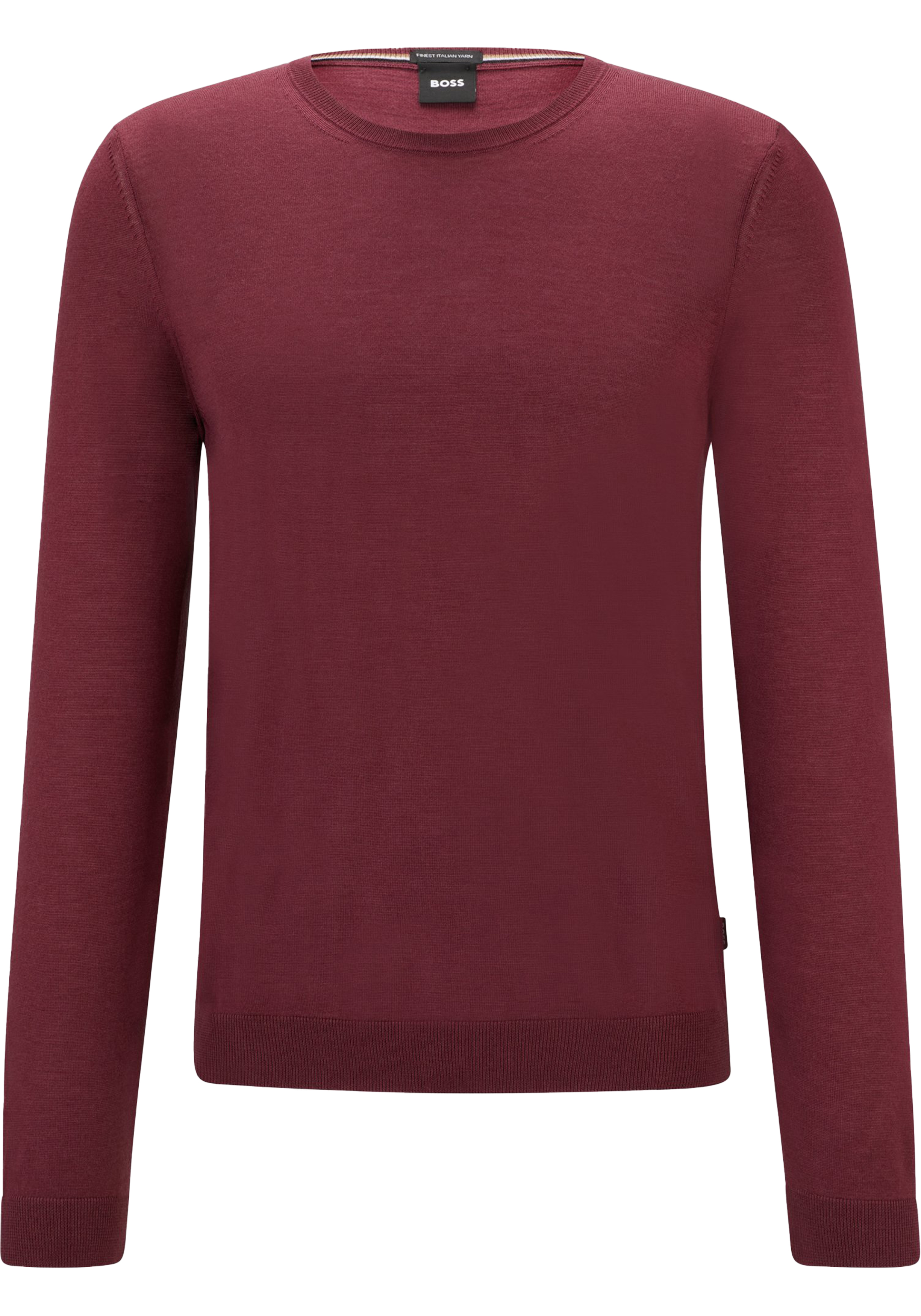 BOSS Leno slim fit trui wol, heren pullover middeldik O-hals, rood