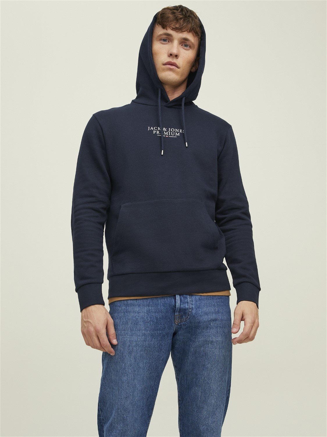 JACK & JONES Arie sweat hood slim fit, heren hoodie katoenmengsel met capuchon, blauw