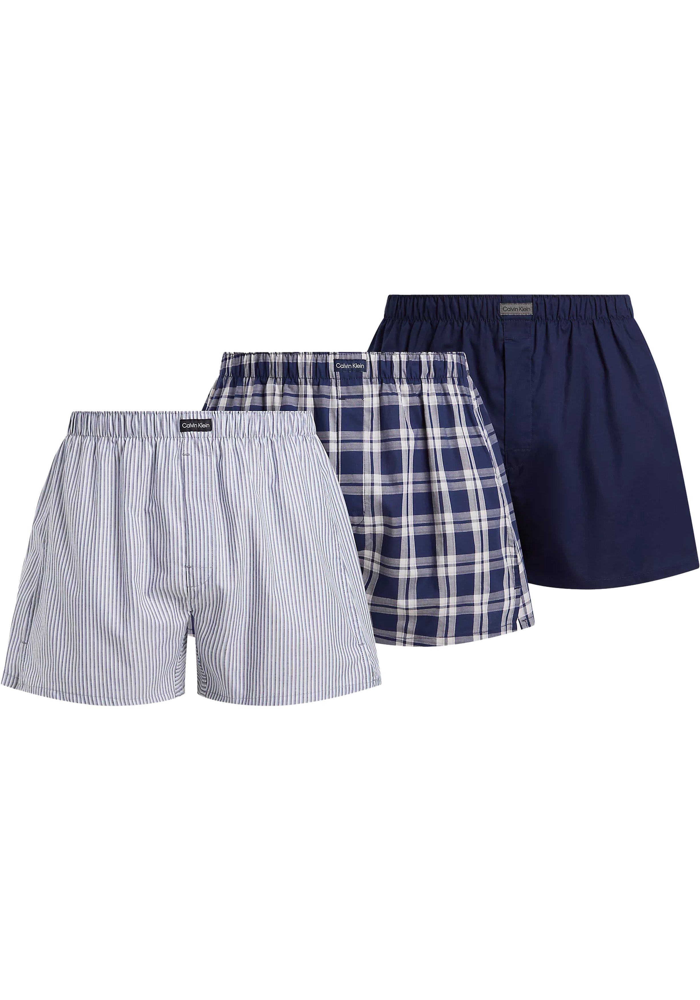 Calvin Klein Woven Boxers (3-pack), heren boxers wijd katoen, blauw, gestreept en geruit