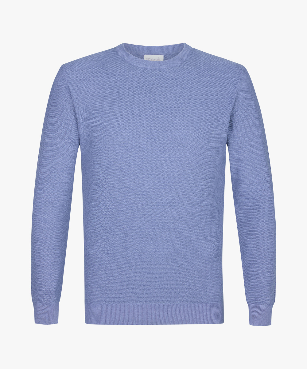 Michaelis heren trui katoenmengsel, slim fit trui met O-hals, blauw