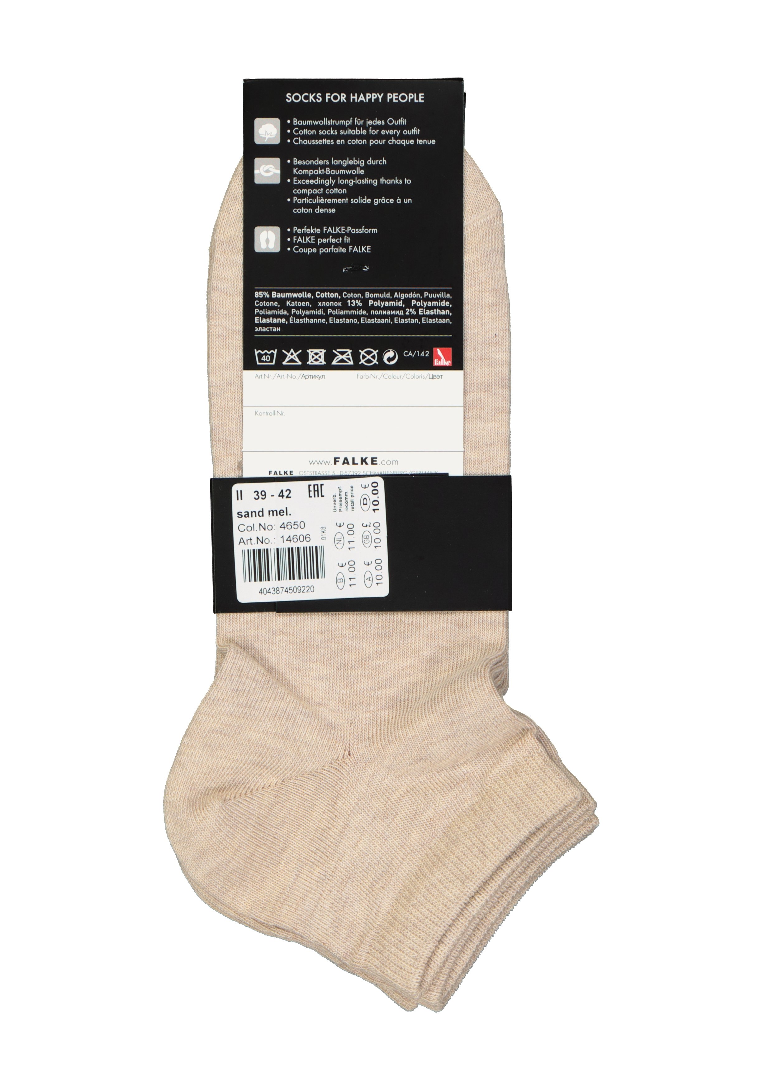 FALKE Happy heren enkelsokken (2-pack), beige (sand melange)