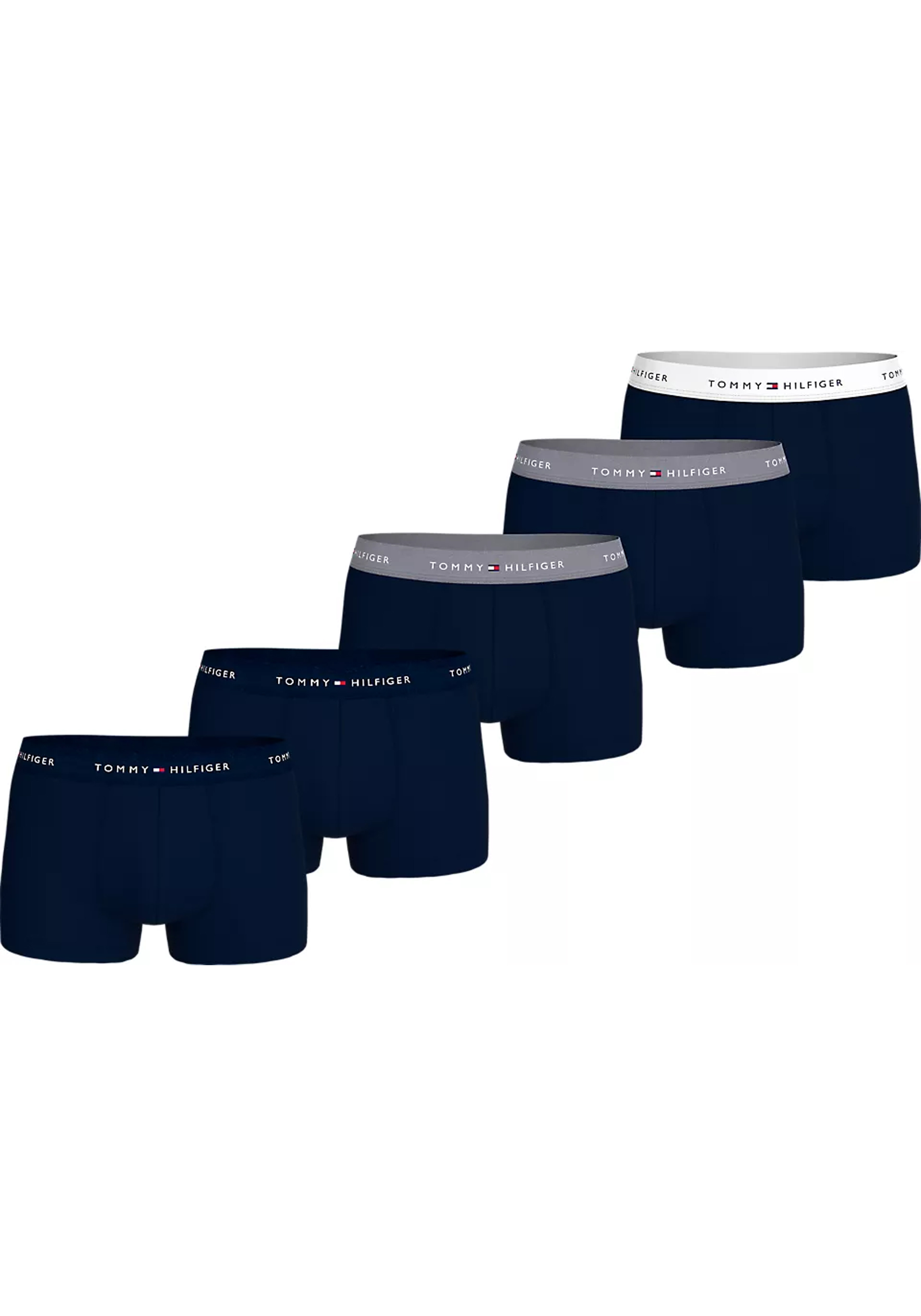 Tommy Hilfiger trunk (5-pack), heren boxers normale lengte, blauw met gekleurde tailleband