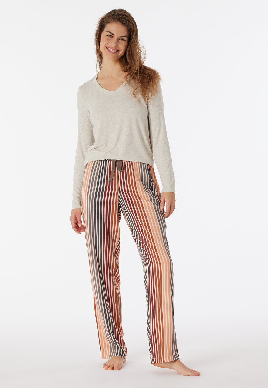 SCHIESSER Mix+Relax loungebroek lang, dames geweven broek lange viscose strepen multicolor