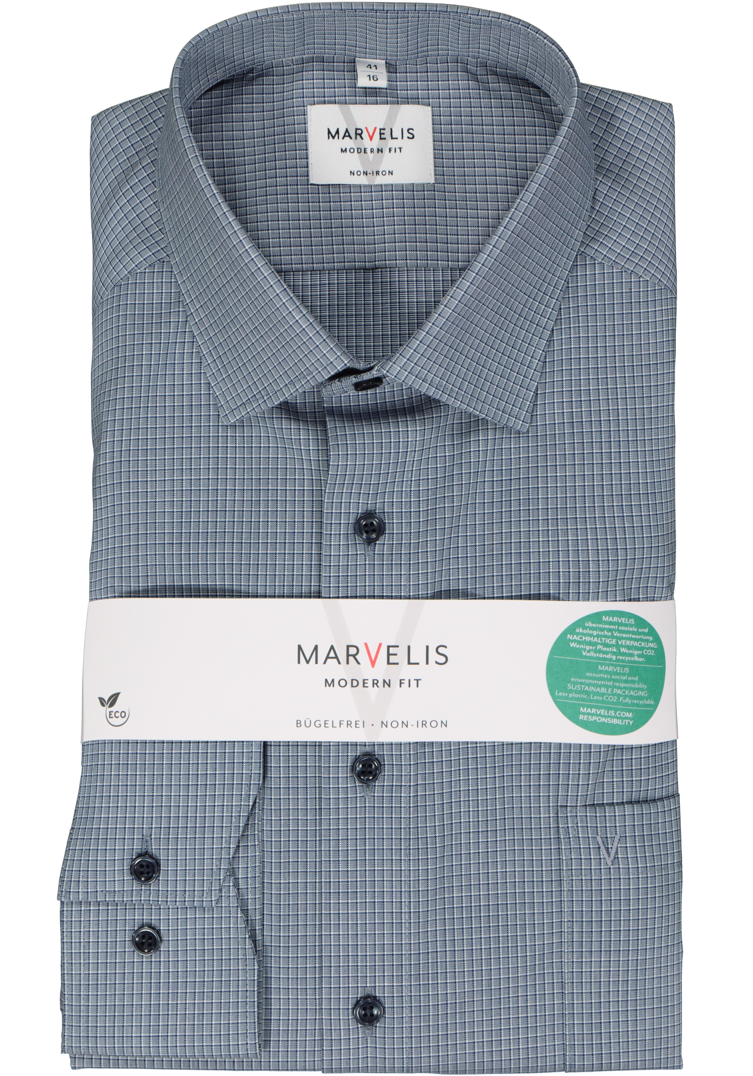 MARVELIS modern fit overhemd, popeline, donkerblauw geruit