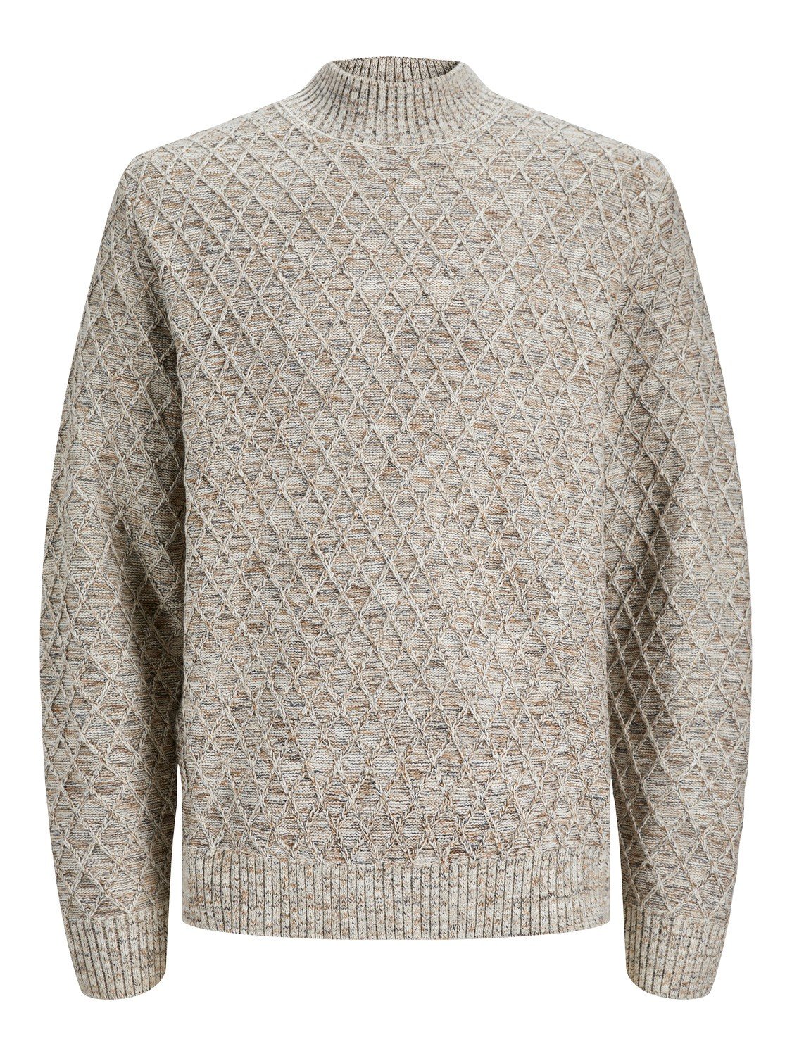 JACK & JONES Ziggi knit mock neck slim fit, heren pullover wolmengsel met turtleneck, beige melange