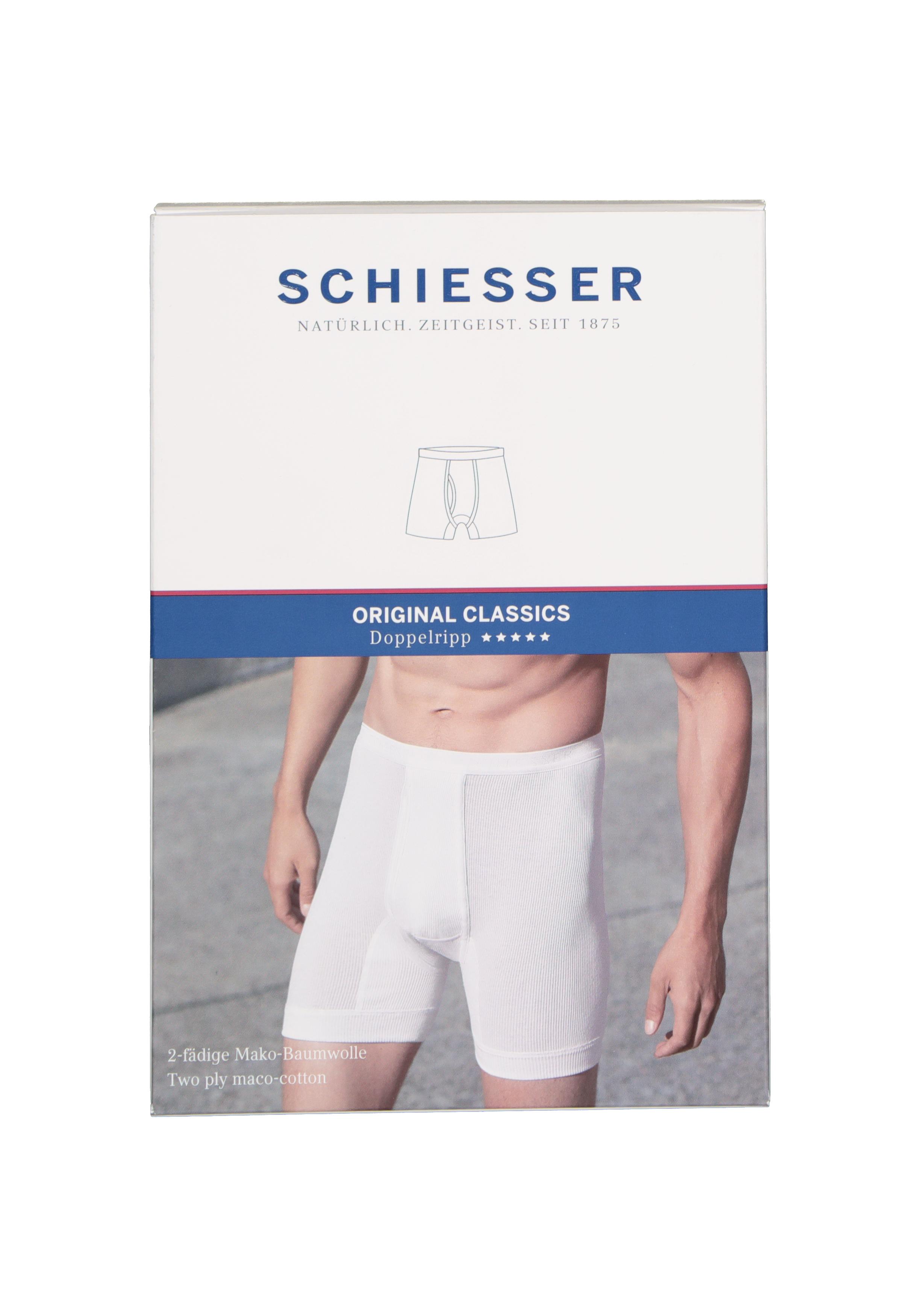 SCHIESSER Original Classics lange short (1-pack), Doppelripp met gulp, wit