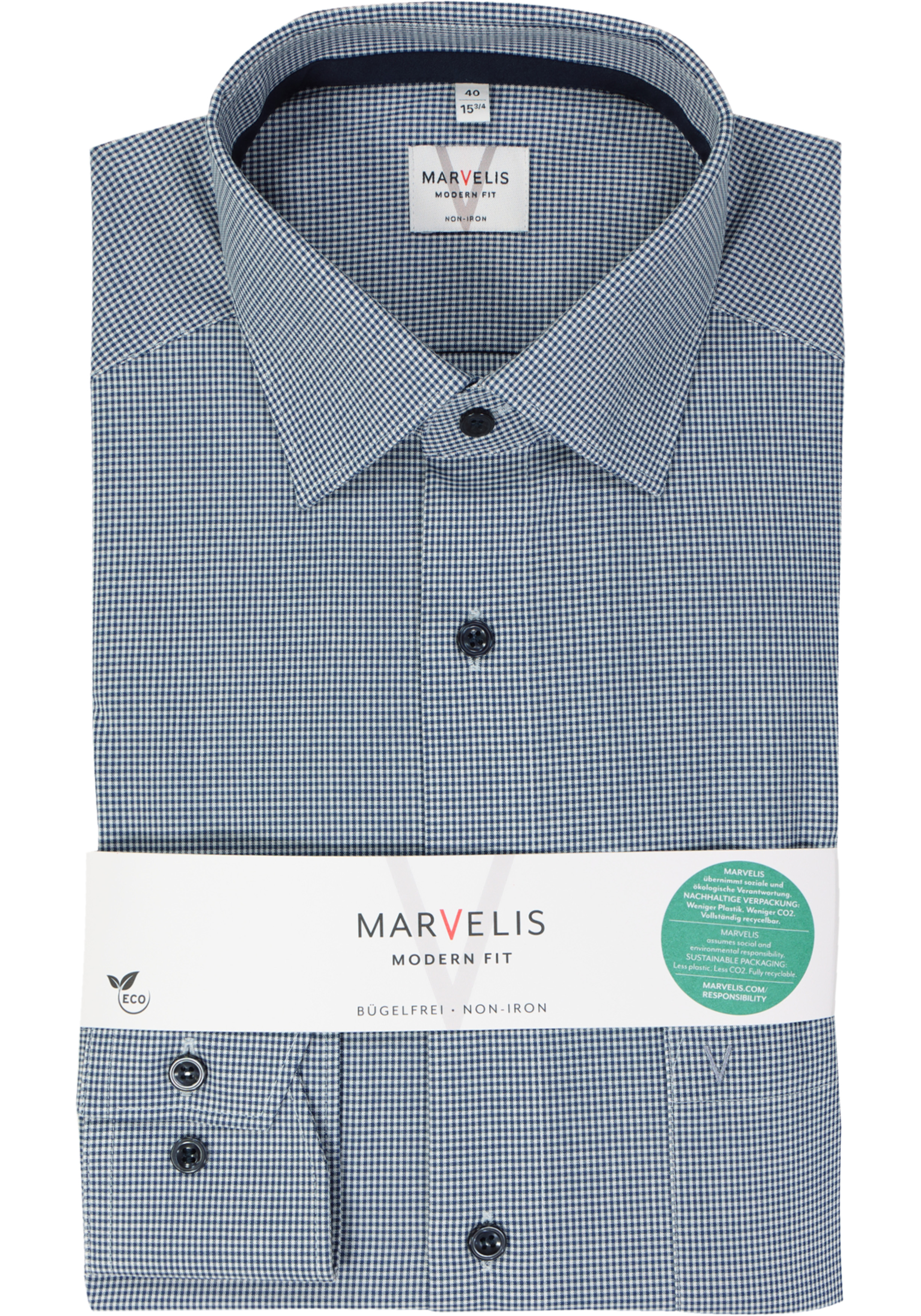 MARVELIS modern fit overhemd, popeline, donkerblauw geruit