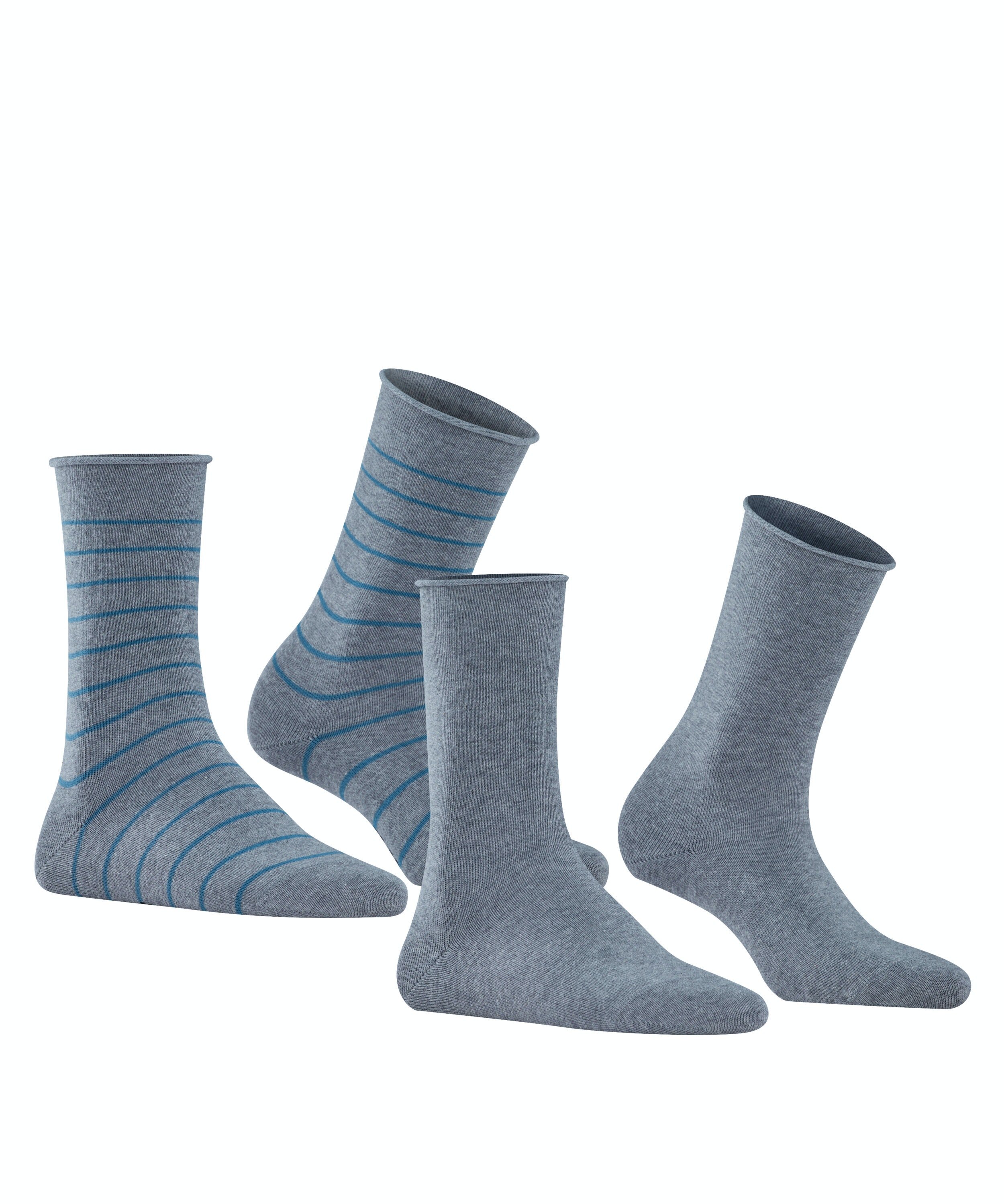 FALKE Happy Stripe 2-Pack damessokken, grijs (light greymel.)