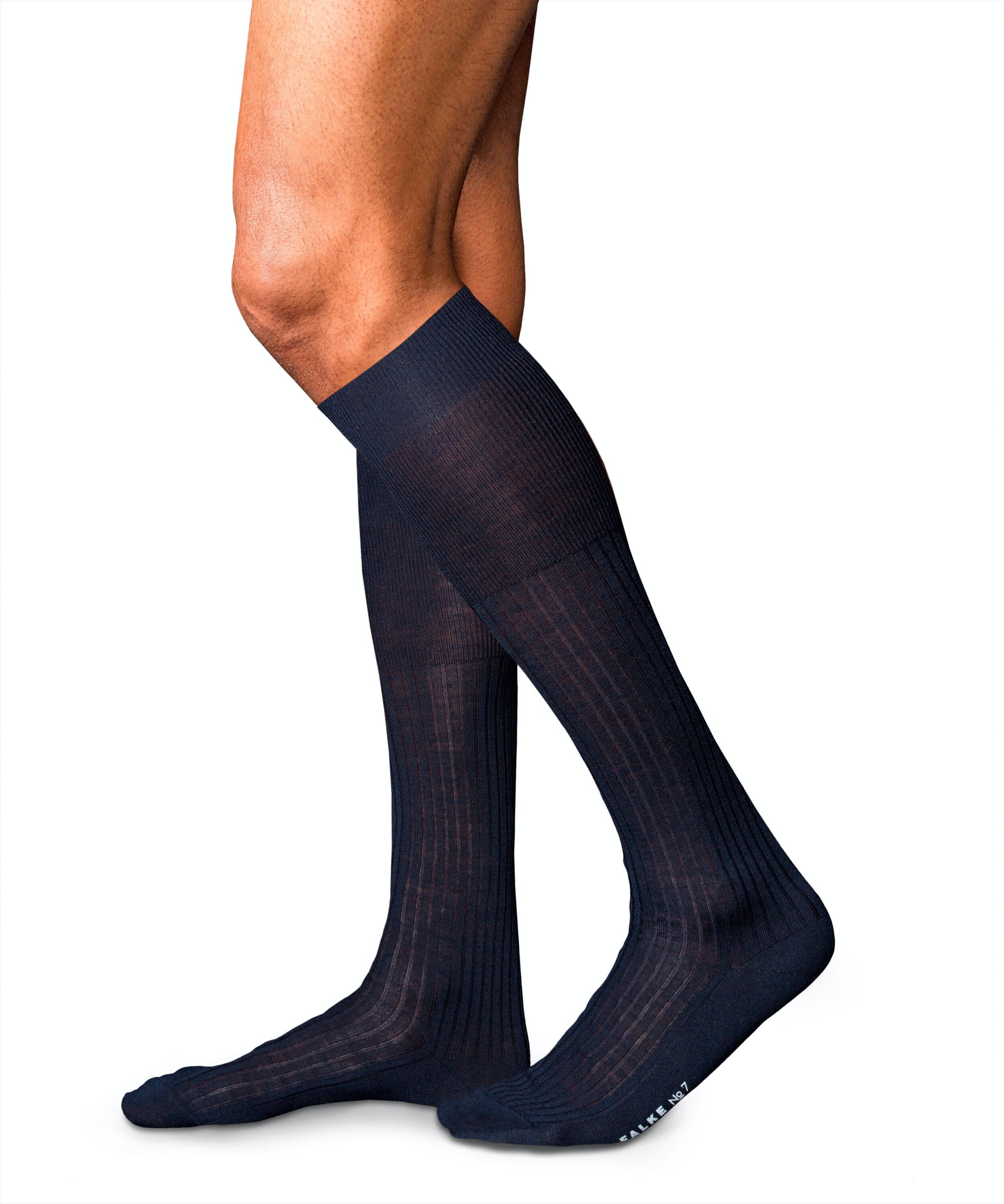 FALKE No. 7 Finest Merino heren kniekousen, blauw (dark navy)