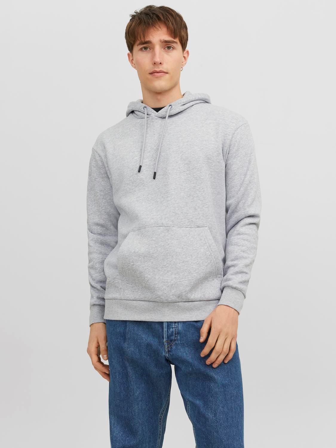 JACK & JONES Bradley sweat hood regular fit, heren hoodie katoenmengsel met capuchon, lichtgrijs melange