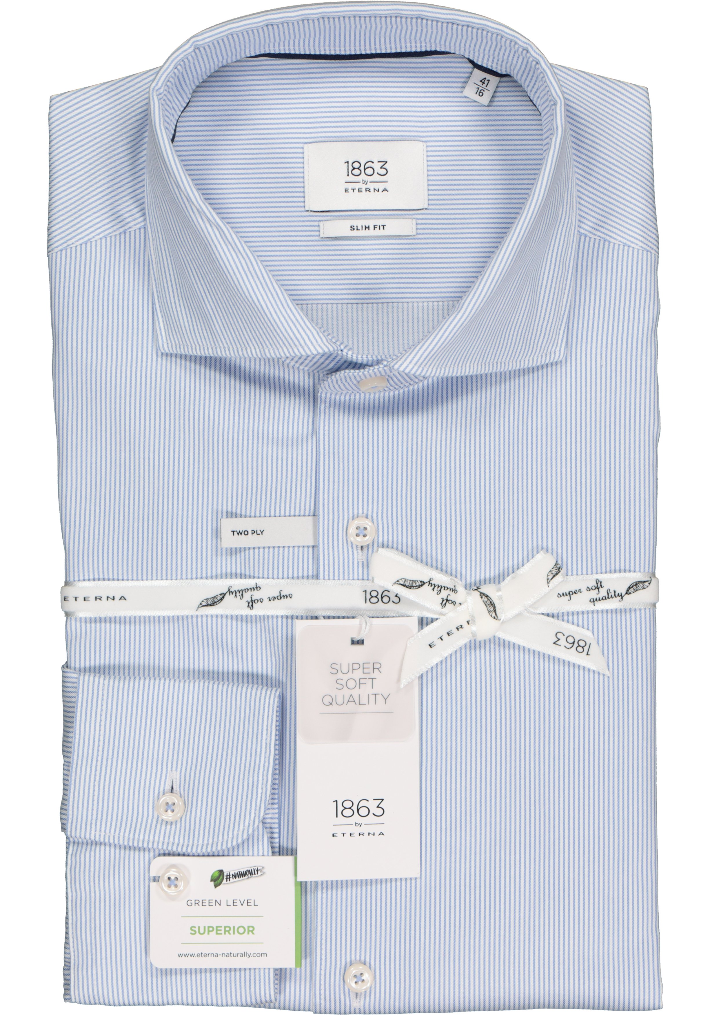 ETERNA 1863 slim fit casual Soft tailoring overhemd, twill heren overhemd, blauw met wit gestreept