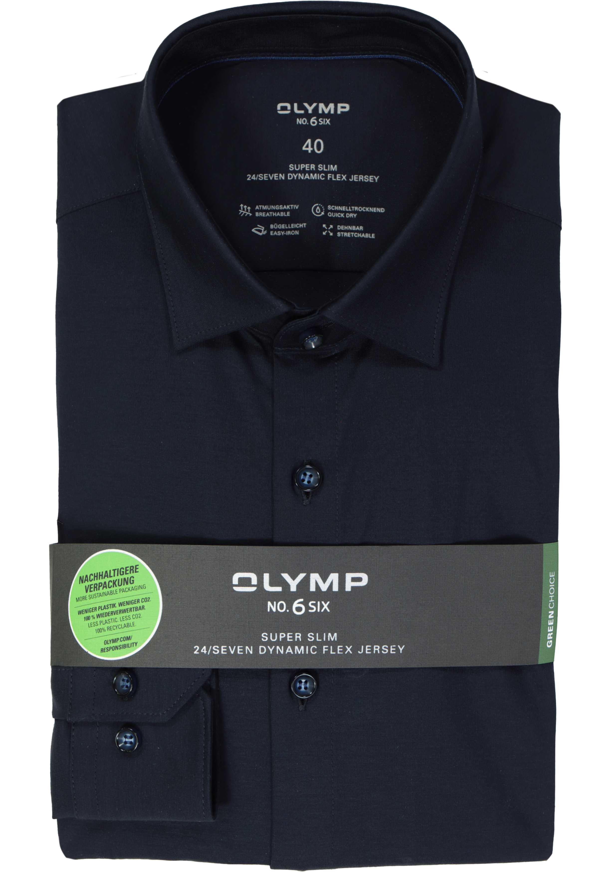 OLYMP No. Six 24/Seven super slim fit overhemd, tricot, marine blauw