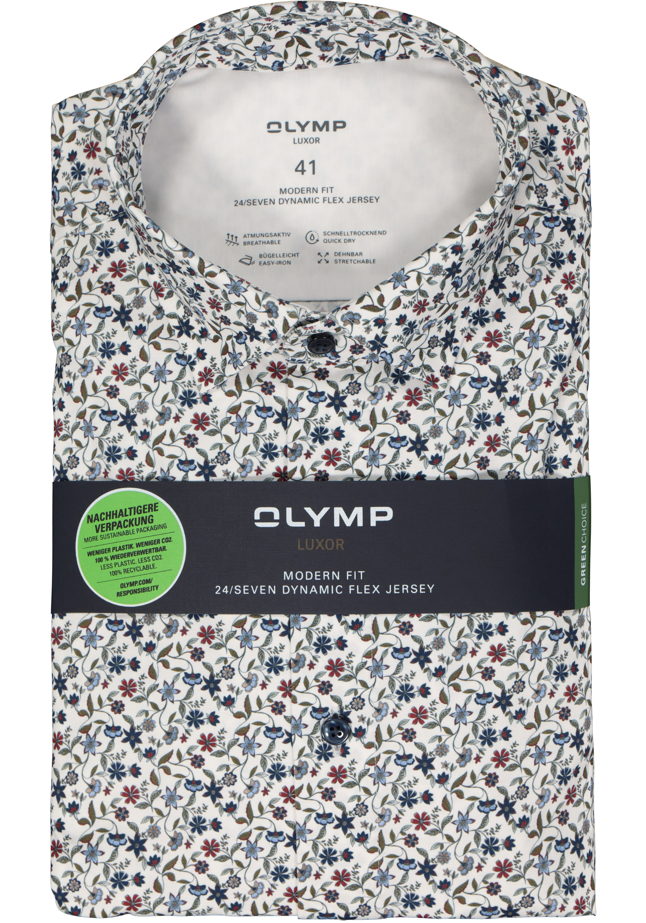 OLYMP 24/7 modern fit overhemd, tricot, olijfgroen dessin